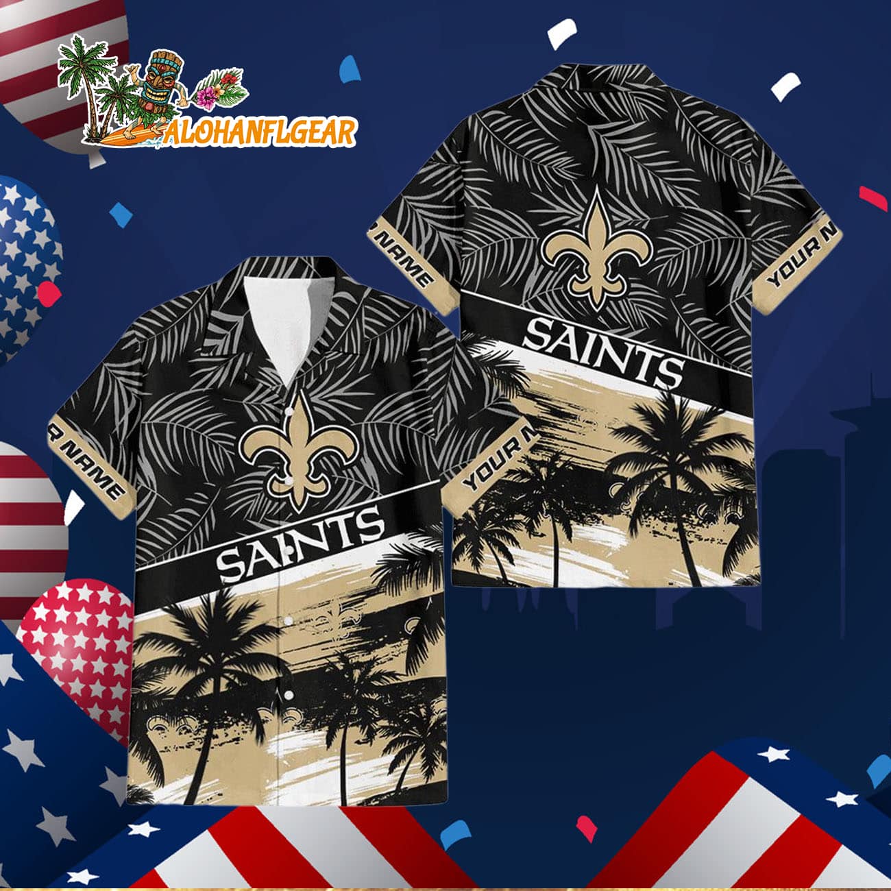 New Orleans Saints Palm Tree Tropical Trendy Football Custom Name Hawaiian Shirt New Orleans Saints Palm Tree Tropical Trendy Football Custom Name Hawaiian Shirt