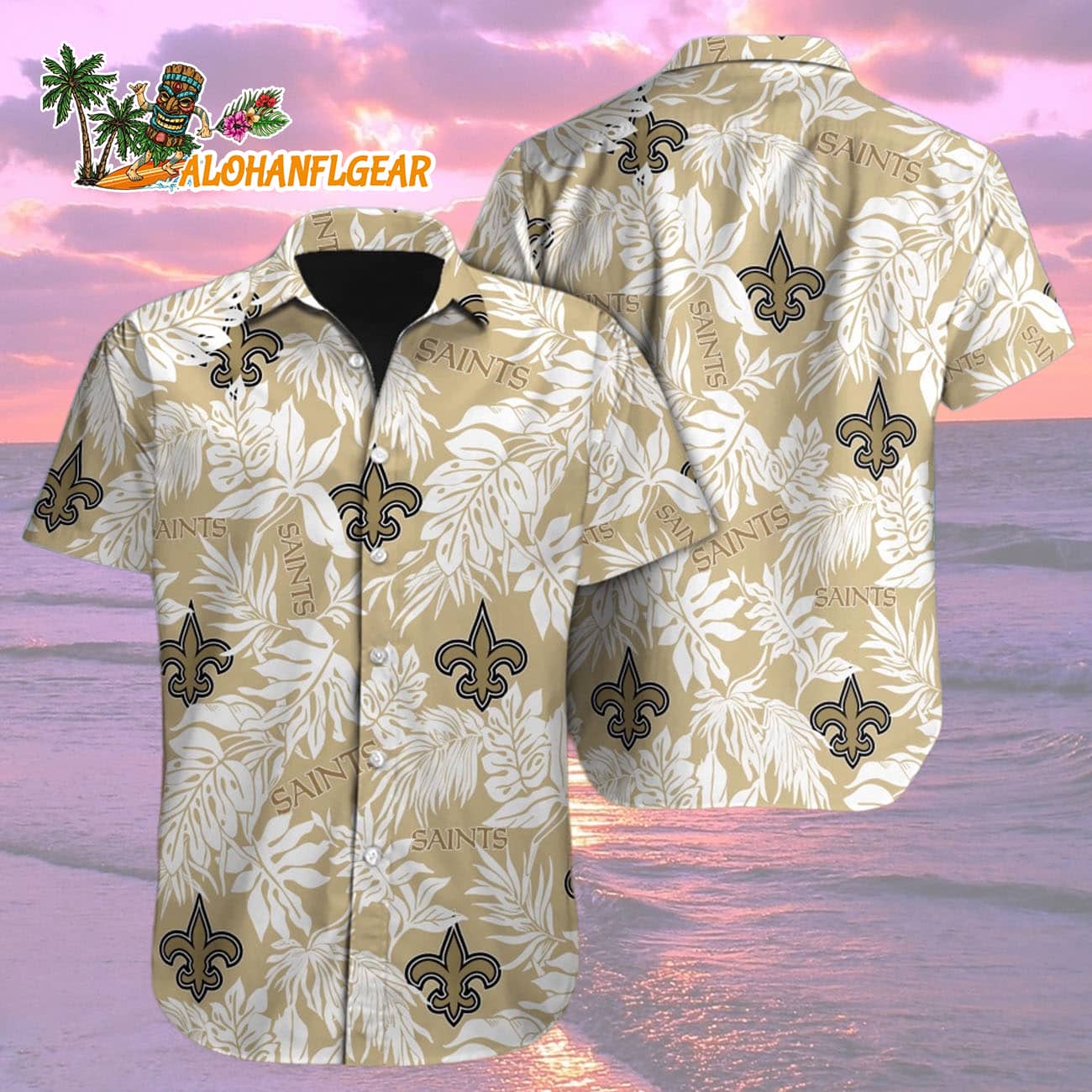New Orleans Saints Tropical Leafs Design Hawaiian Shirt New Orleans Saints Tropical Leafs Design Hawaiian Shirt