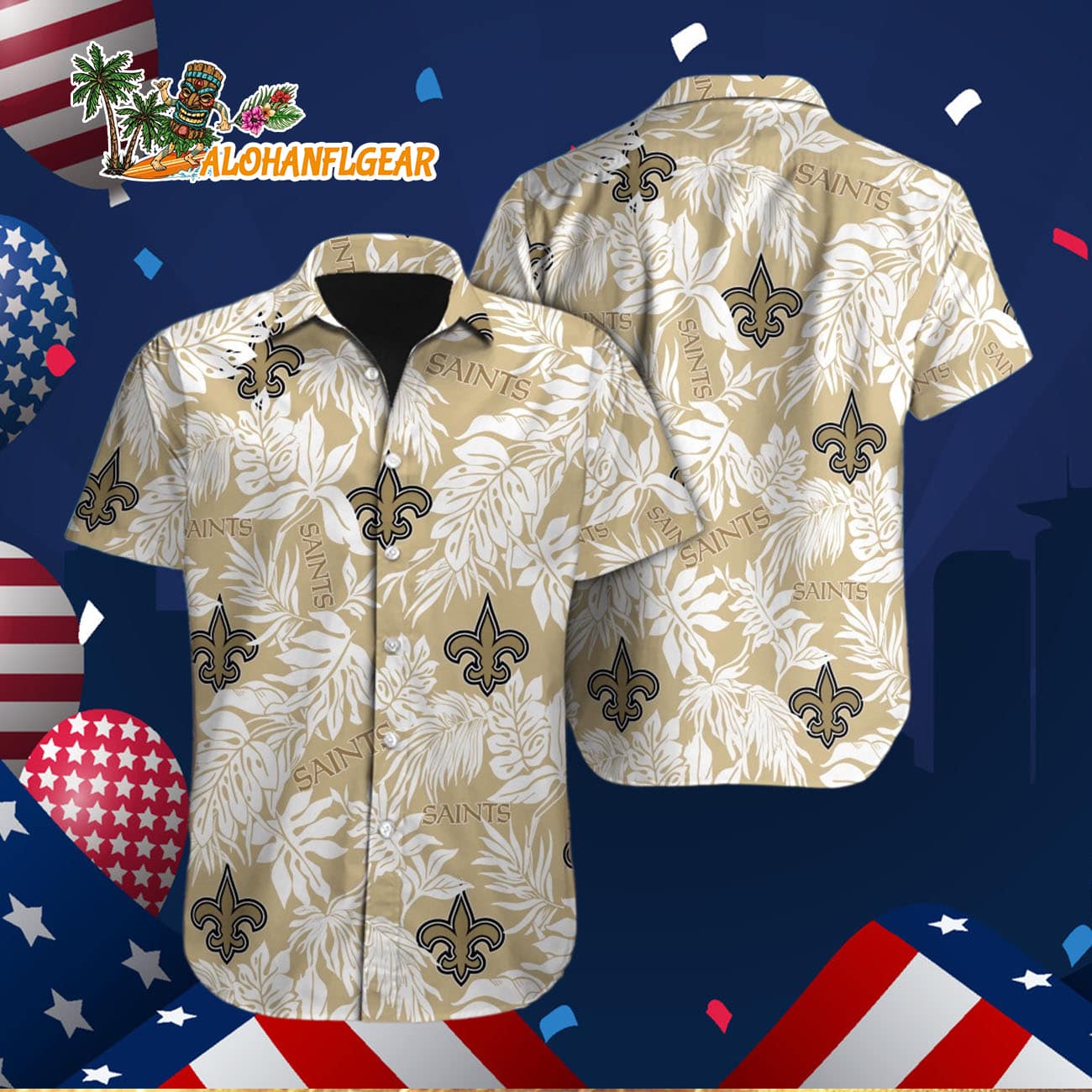 New Orleans Saints Tropical Leafs Design Hawaiian Shirt New Orleans Saints Tropical Leafs Design Hawaiian Shirt