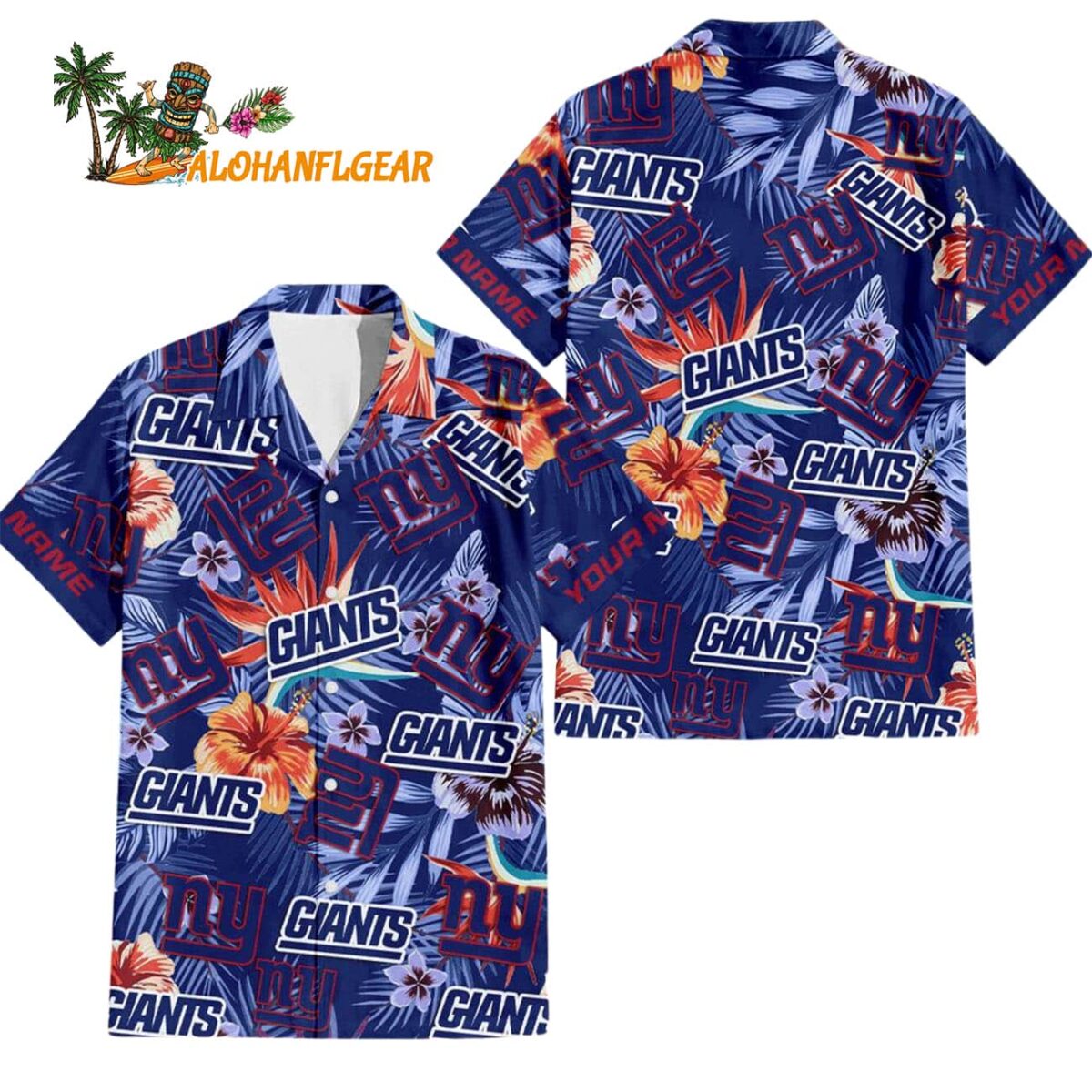 New York Giants Football Team Flower Summer Design Custom Name Hawaiian Shirt 1