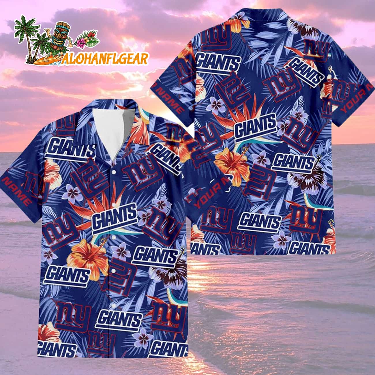 New York Giants Football Team Flower Summer Design Custom Name Hawaiian Shirt New York Giants Football Team Flower Summer Design Custom Name Hawaiian Shirt