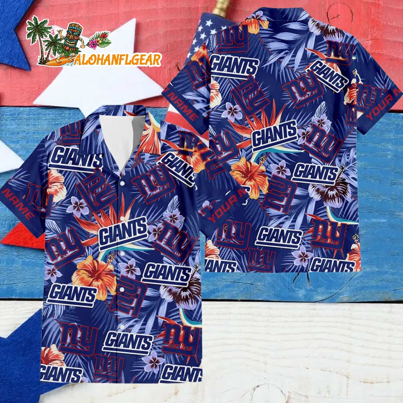 New York Giants Football Team Flower Summer Design Custom Name Hawaiian Shirt New York Giants Football Team Flower Summer Design Custom Name Hawaiian Shirt