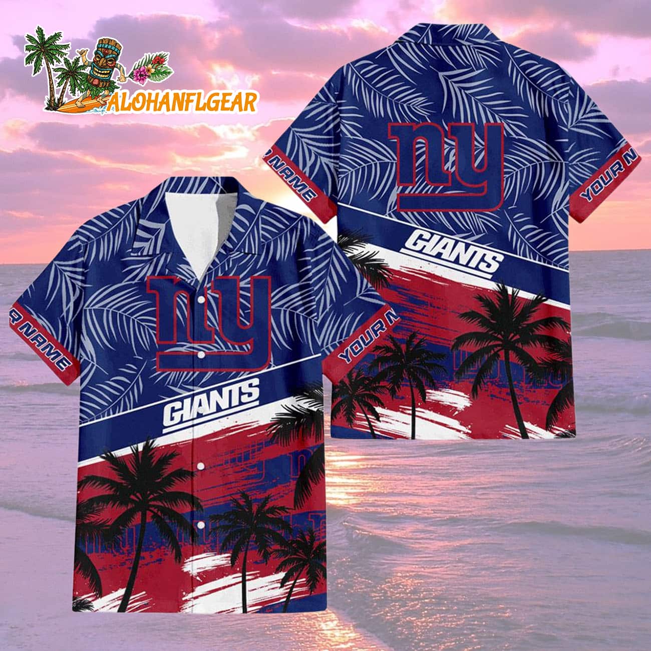 New York Giants Palm Tree Tropical Trendy Football Custom Name Hawaiian Shirt New York Giants Palm Tree Tropical Trendy Football Custom Name Hawaiian Shirt