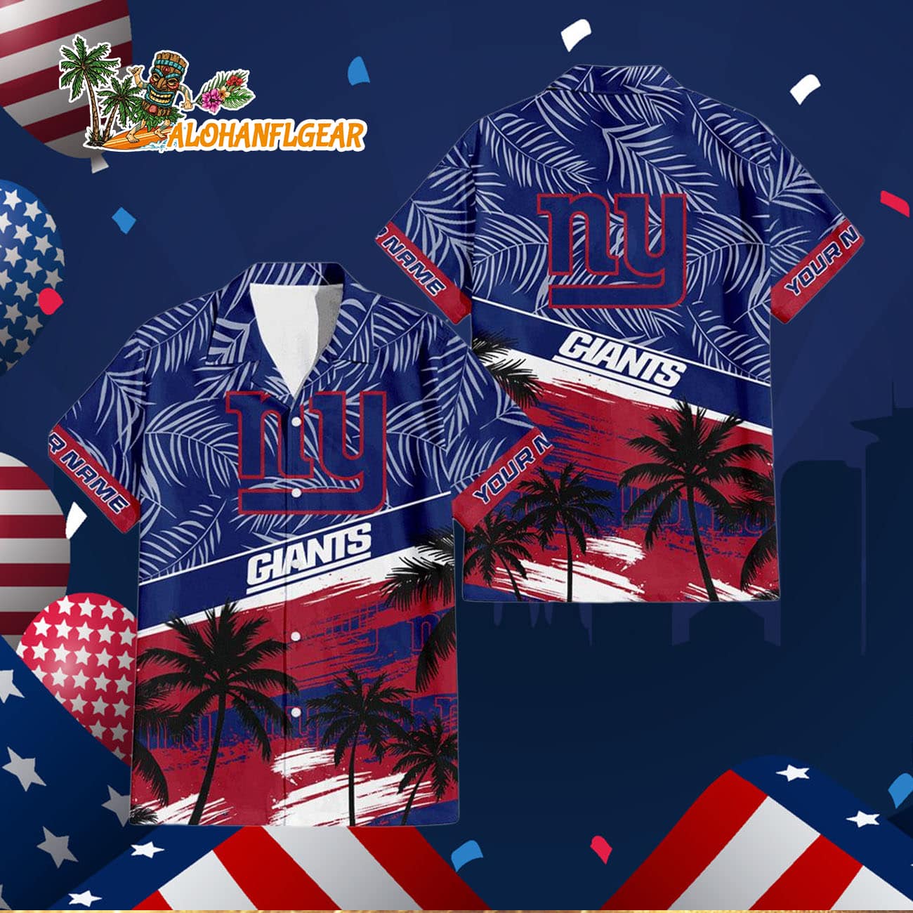 New York Giants Palm Tree Tropical Trendy Football Custom Name Hawaiian Shirt New York Giants Palm Tree Tropical Trendy Football Custom Name Hawaiian Shirt