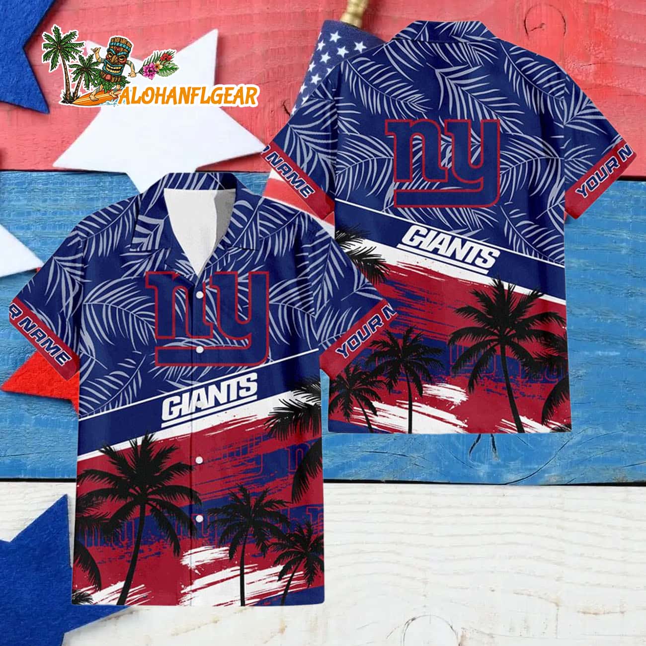 New York Giants Palm Tree Tropical Trendy Football Custom Name Hawaiian Shirt New York Giants Palm Tree Tropical Trendy Football Custom Name Hawaiian Shirt