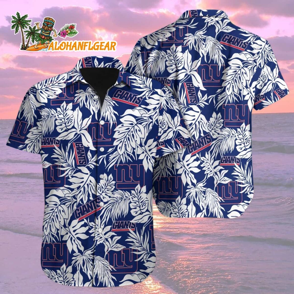 New York Giants Tropical Leafs Design Hawaiian Shirt 1 New York Giants Tropical Leafs Design Hawaiian Shirt 2