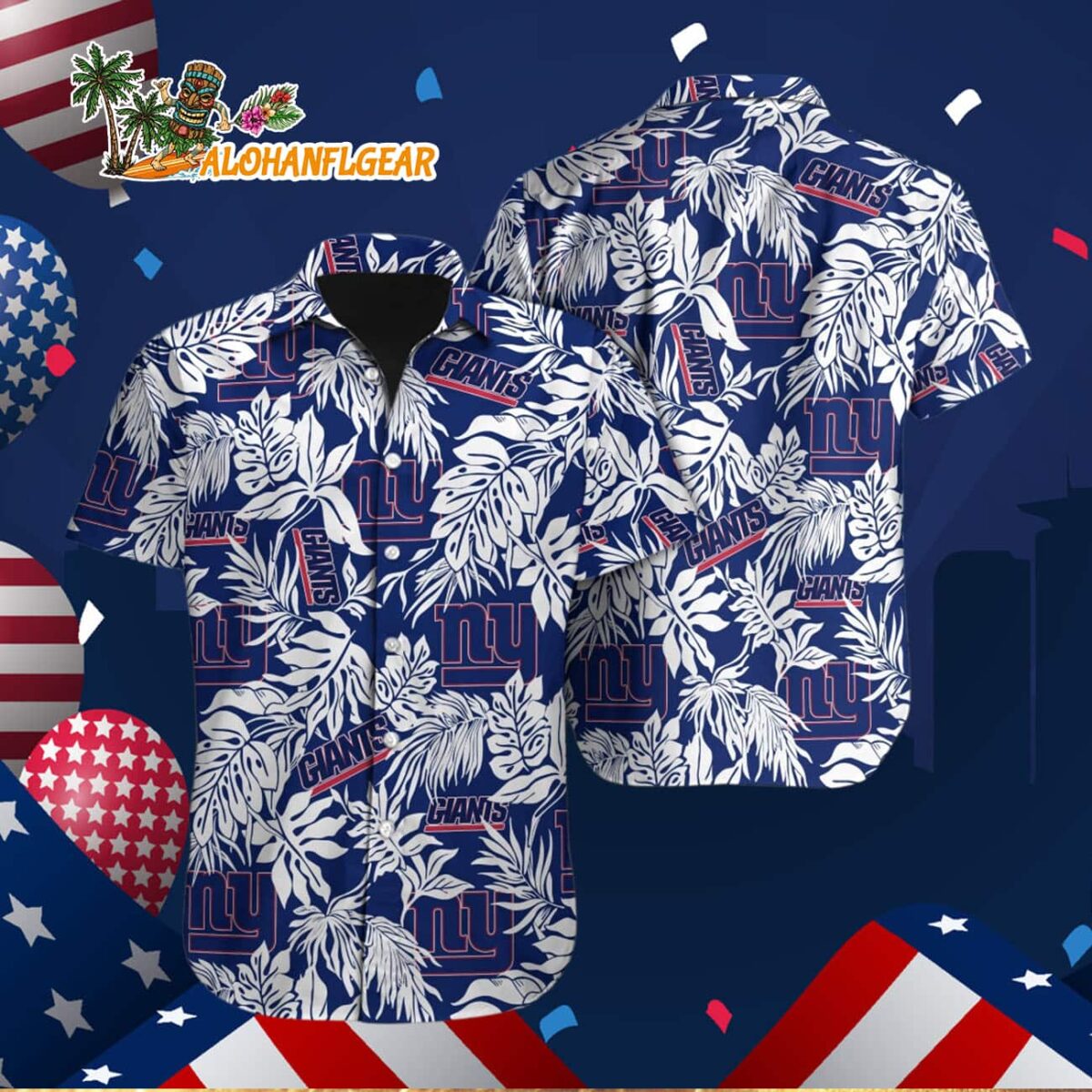 New York Giants Tropical Leafs Design Hawaiian Shirt 2 New York Giants Tropical Leafs Design Hawaiian Shirt 3
