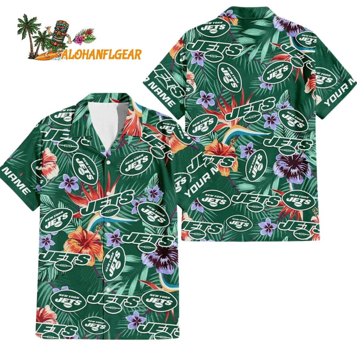 New York Jets Football Team Flower Summer Design Custom Name Hawaiian Shirt 1