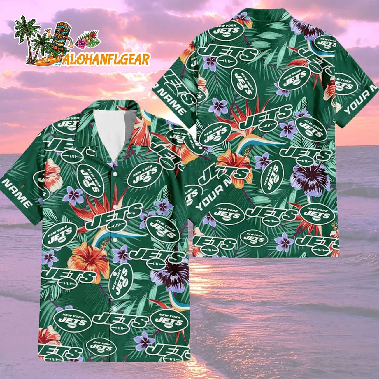 New York Jets Football Team Flower Summer Design Custom Name Hawaiian Shirt New York Jets Football Team Flower Summer Design Custom Name Hawaiian Shirt