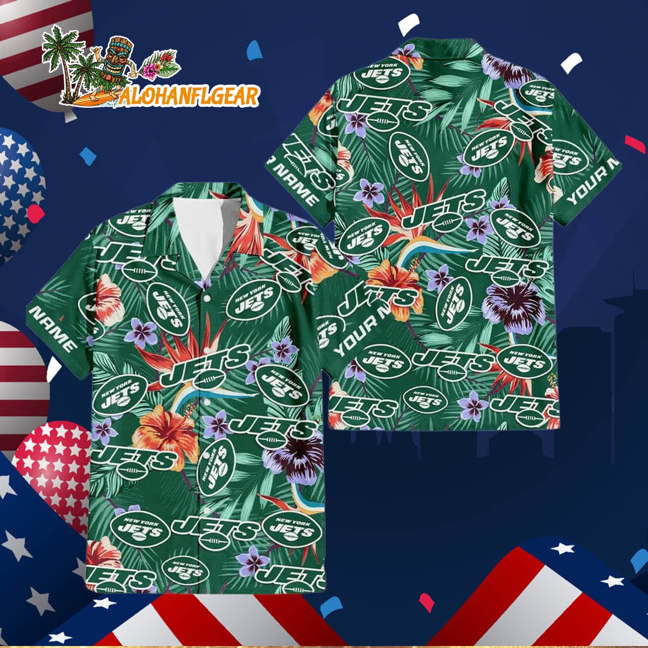 New York Jets Football Team Flower Summer Design Custom Name Hawaiian Shirt New York Jets Football Team Flower Summer Design Custom Name Hawaiian Shirt