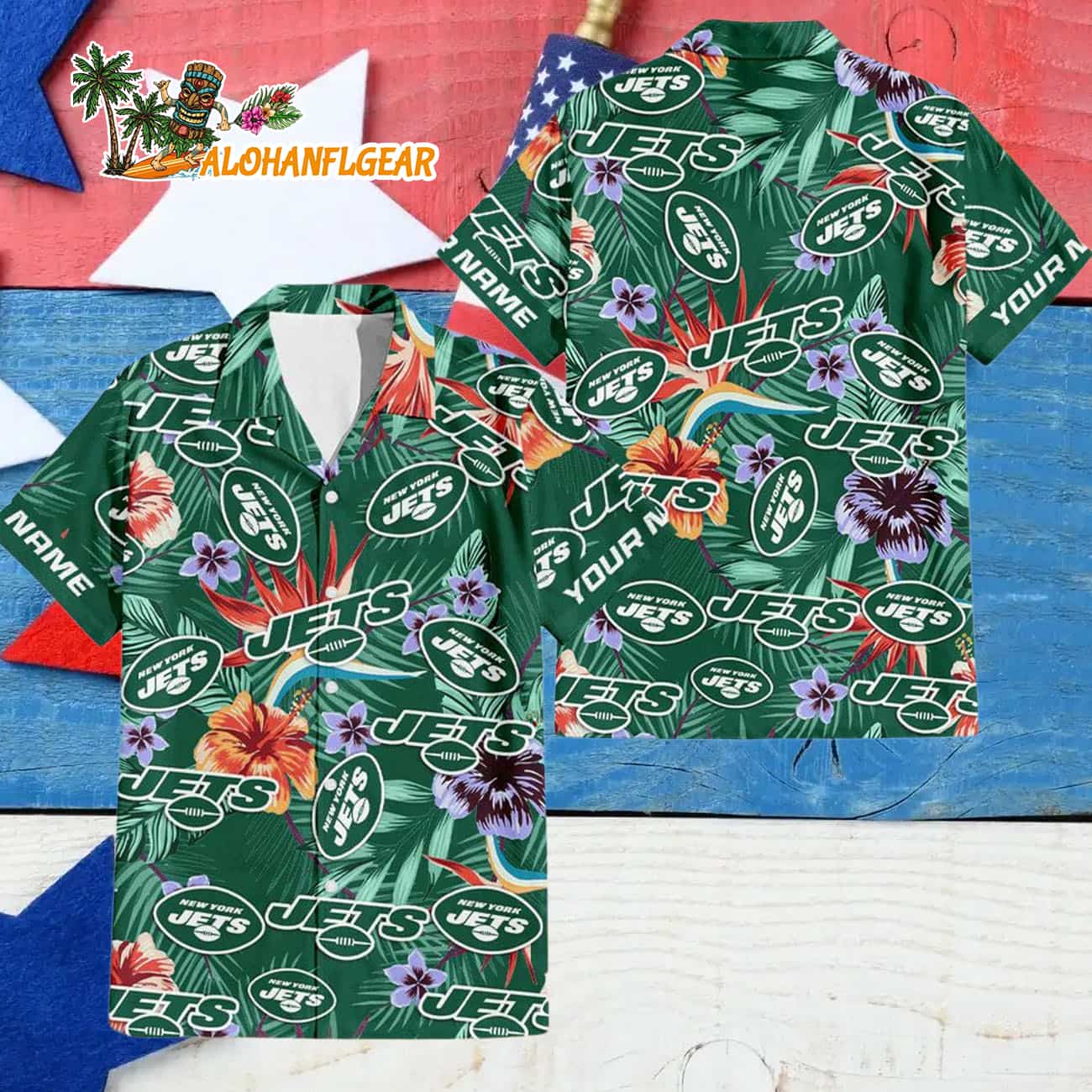 New York Jets Football Team Flower Summer Design Custom Name Hawaiian Shirt New York Jets Football Team Flower Summer Design Custom Name Hawaiian Shirt
