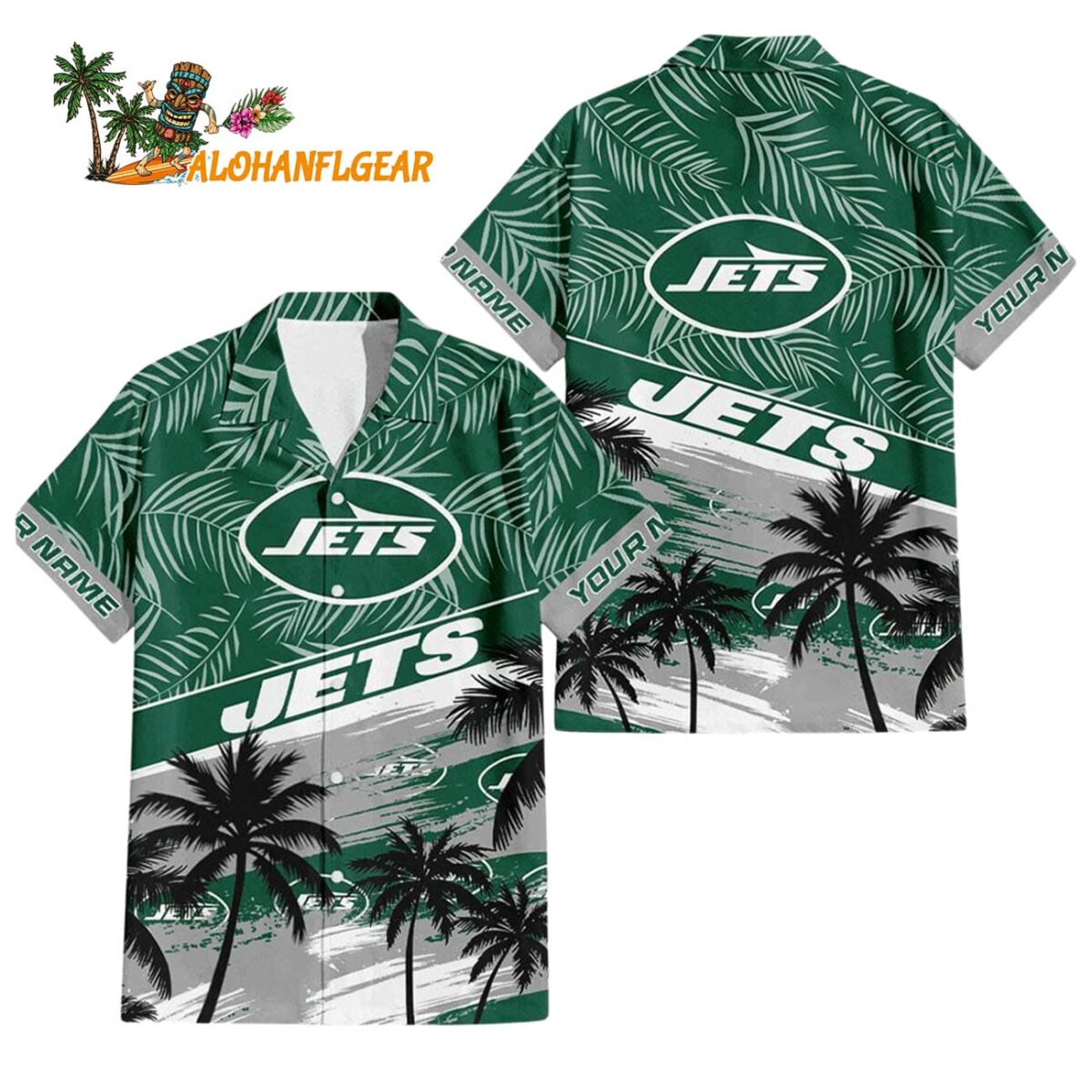 New York Jets Palm Tree Tropical Trendy Football Custom Name Hawaiian Shirt 1