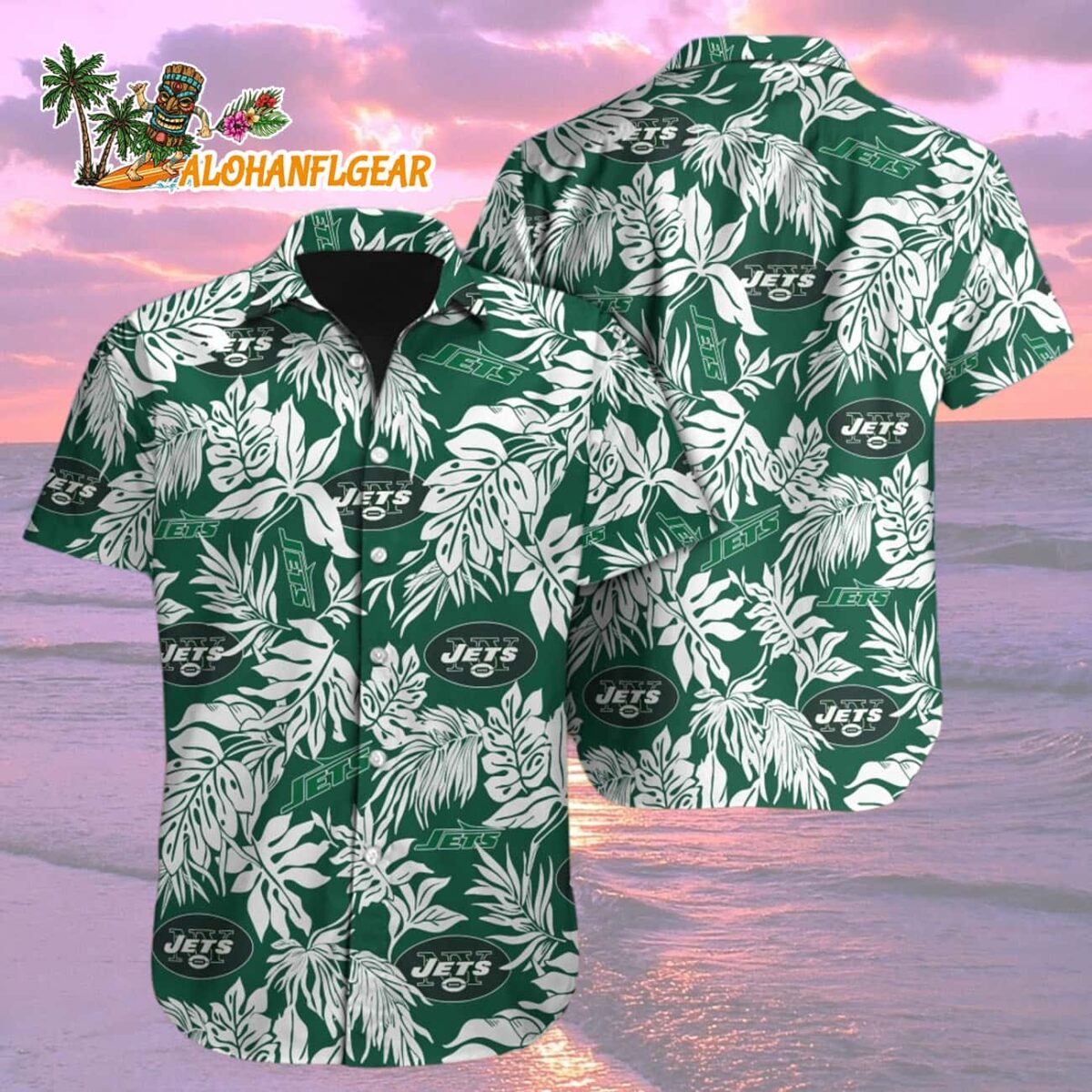 New York Jets Tropical Leafs Design Hawaiian Shirt 1 New York Jets Tropical Leafs Design Hawaiian Shirt 2