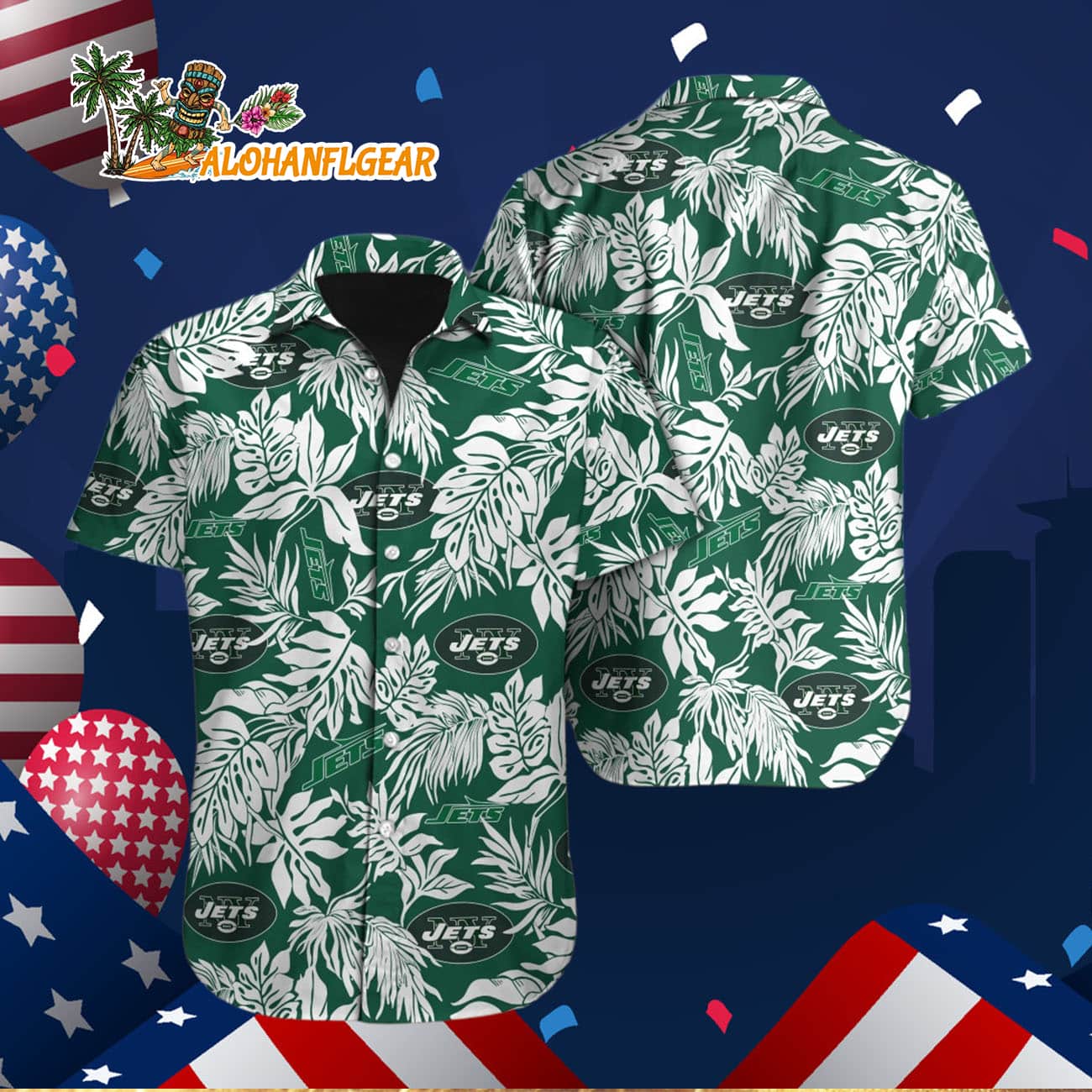 New York Jets Tropical Leafs Design Hawaiian Shirt New York Jets Tropical Leafs Design Hawaiian Shirt