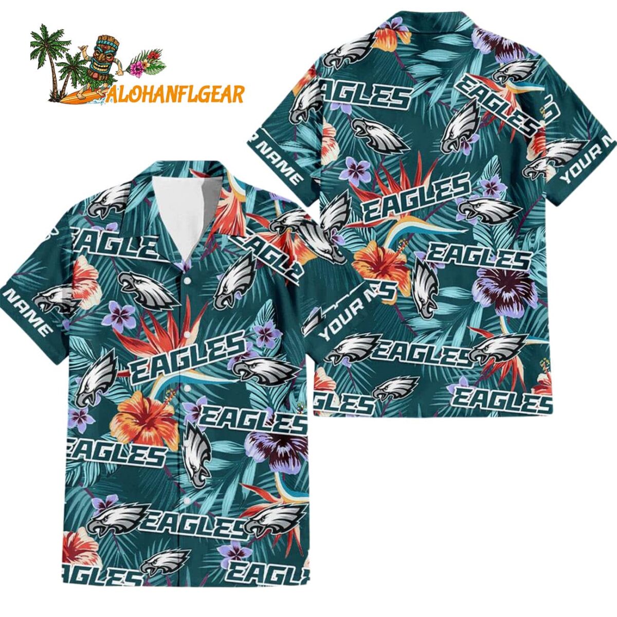 Philadelphia Eagles Football Team Flower Summer Design Custom Name Hawaiian Shirt 1