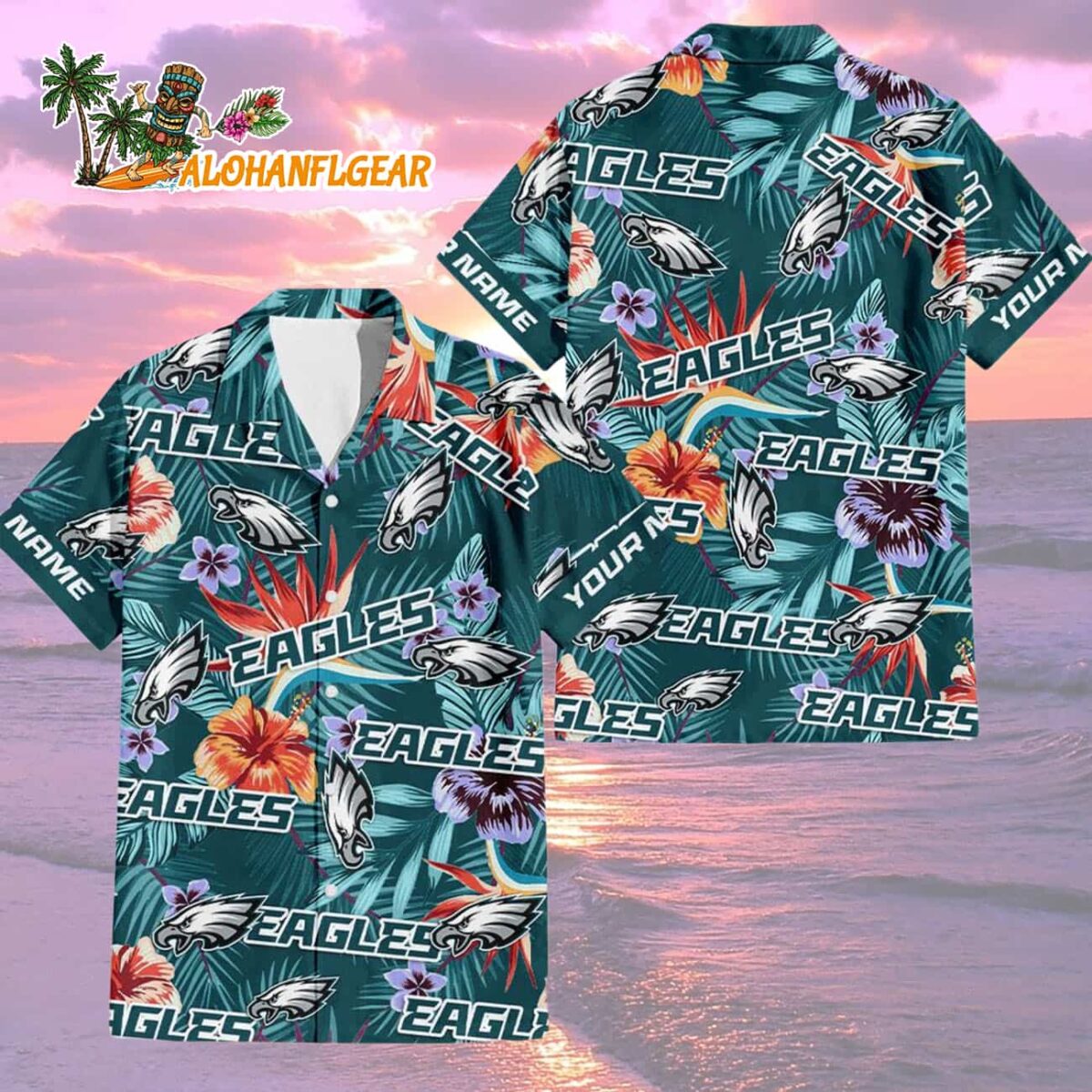 Philadelphia Eagles Football Team Flower Summer Design Custom Name Hawaiian Shirt 1 Philadelphia Eagles Football Team Flower Summer Design Custom Name Hawaiian Shirt 2