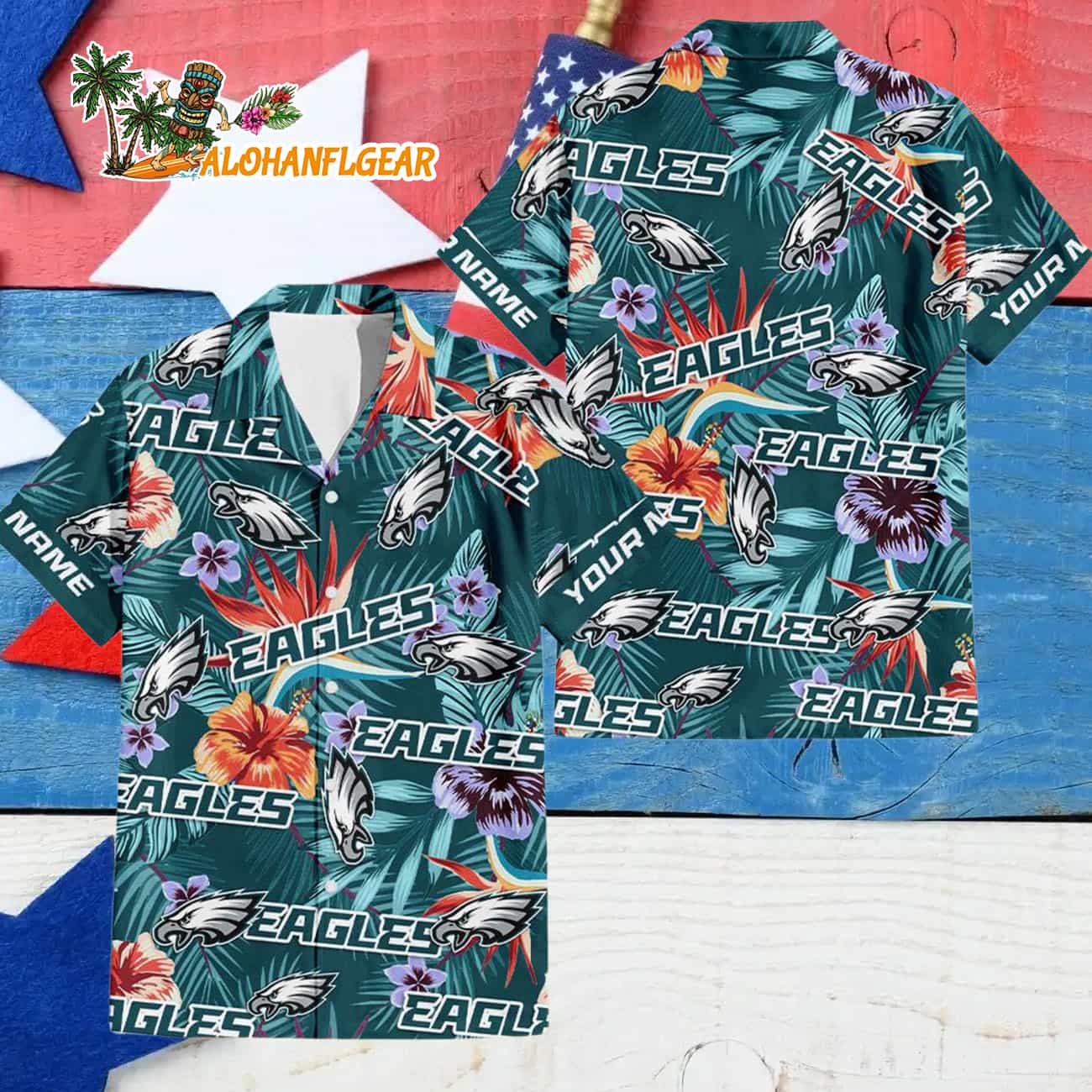 Philadelphia Eagles Football Team Flower Summer Design Custom Name Hawaiian Shirt Philadelphia Eagles Football Team Flower Summer Design Custom Name Hawaiian Shirt