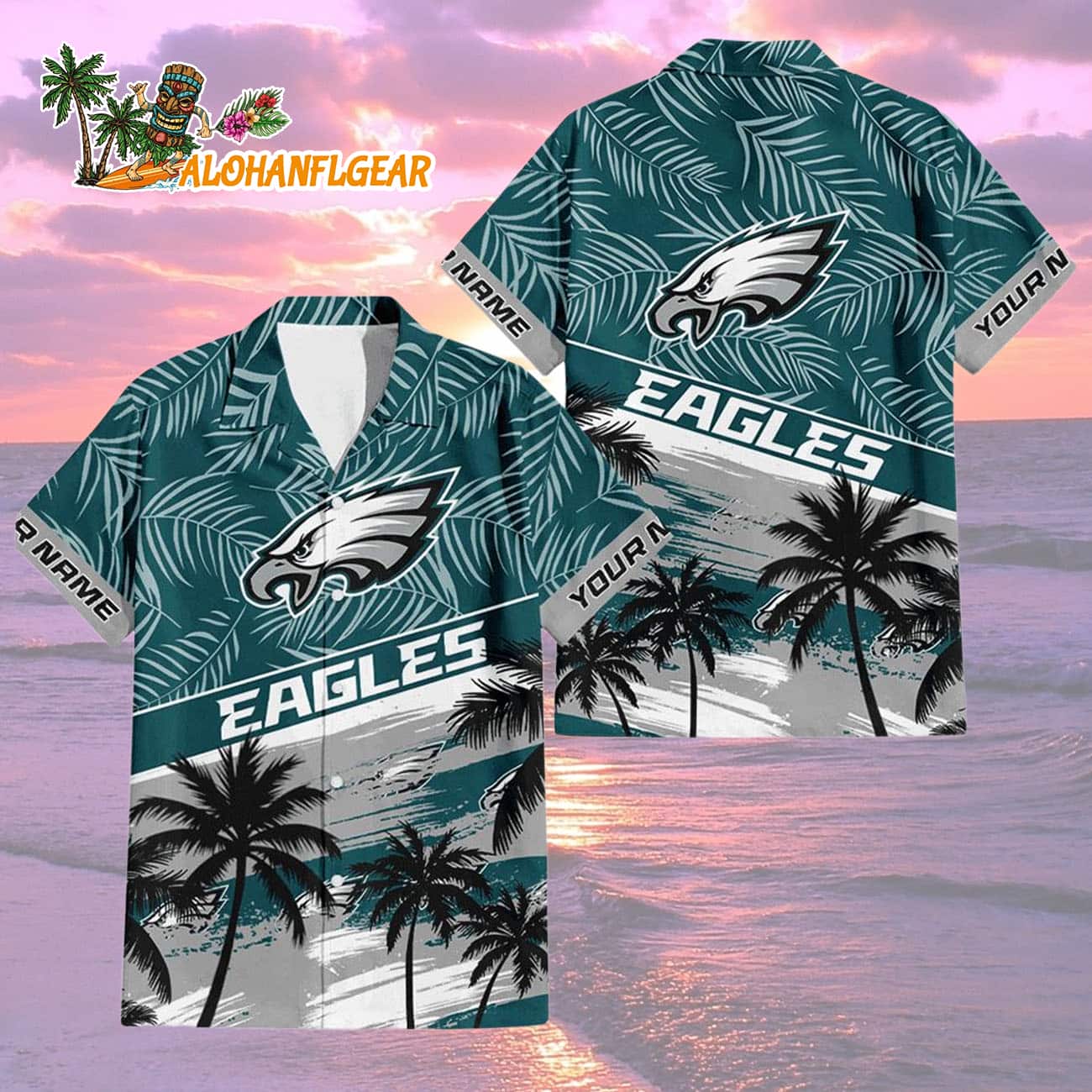 Philadelphia Eagles Palm Tree Tropical Trendy Football Custom Name Hawaiian Shirt Philadelphia Eagles Palm Tree Tropical Trendy Football Custom Name Hawaiian Shirt