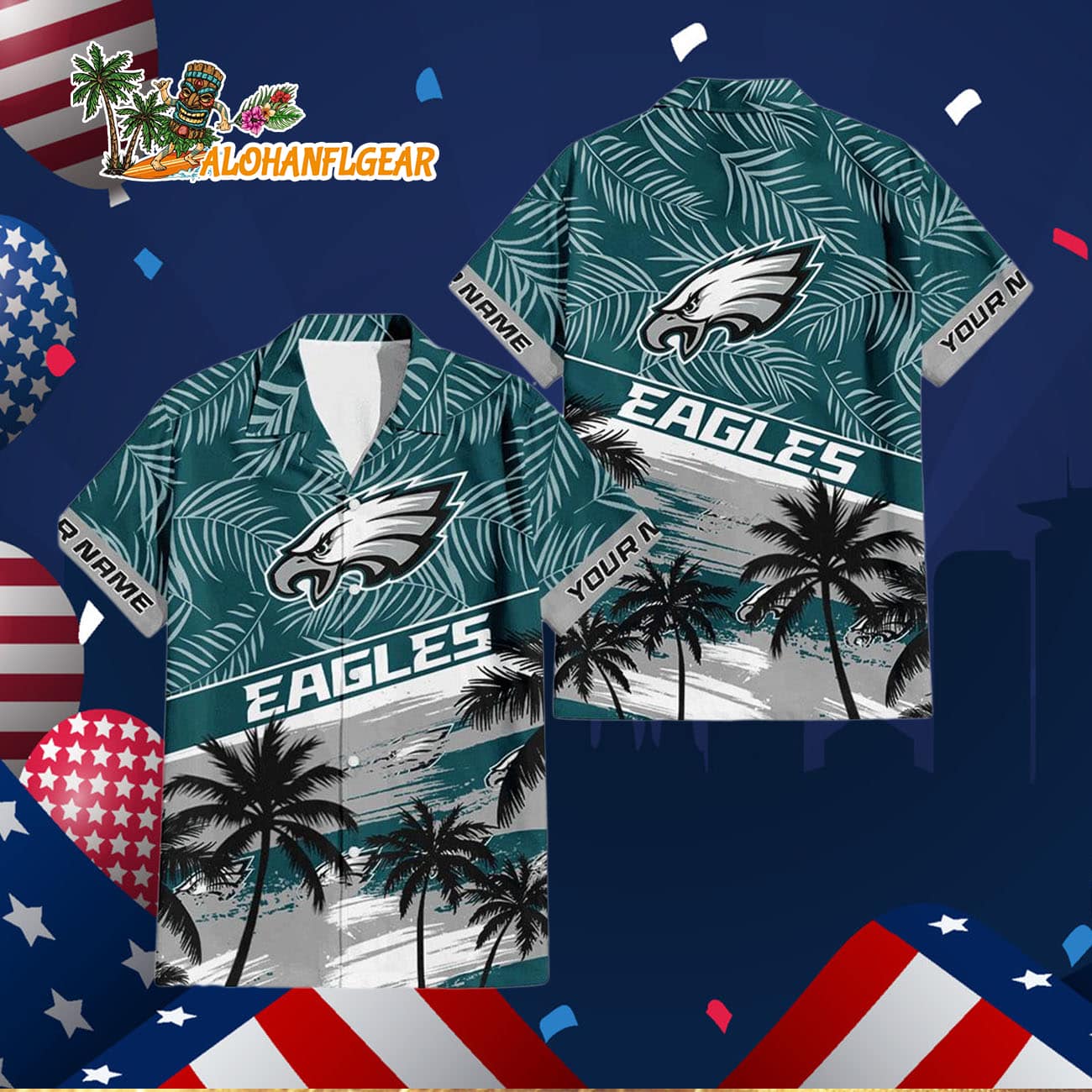 Philadelphia Eagles Palm Tree Tropical Trendy Football Custom Name Hawaiian Shirt Philadelphia Eagles Palm Tree Tropical Trendy Football Custom Name Hawaiian Shirt