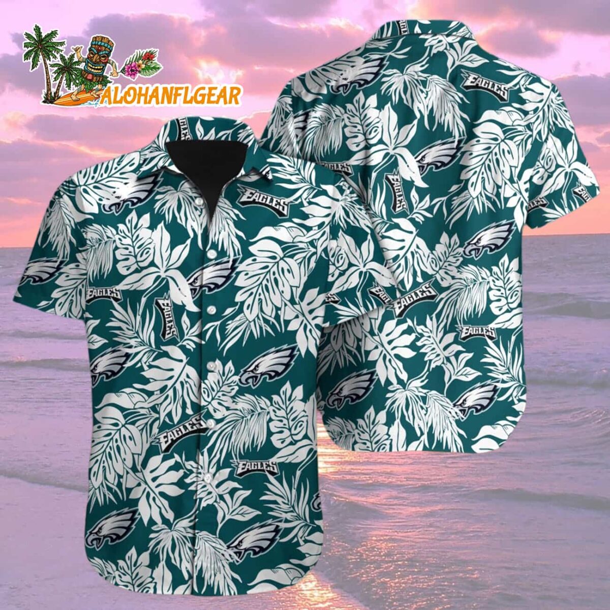 Philadelphia Eagles Tropical Leafs Design Hawaiian Shirt 1 Philadelphia Eagles Tropical Leafs Design Hawaiian Shirt 2