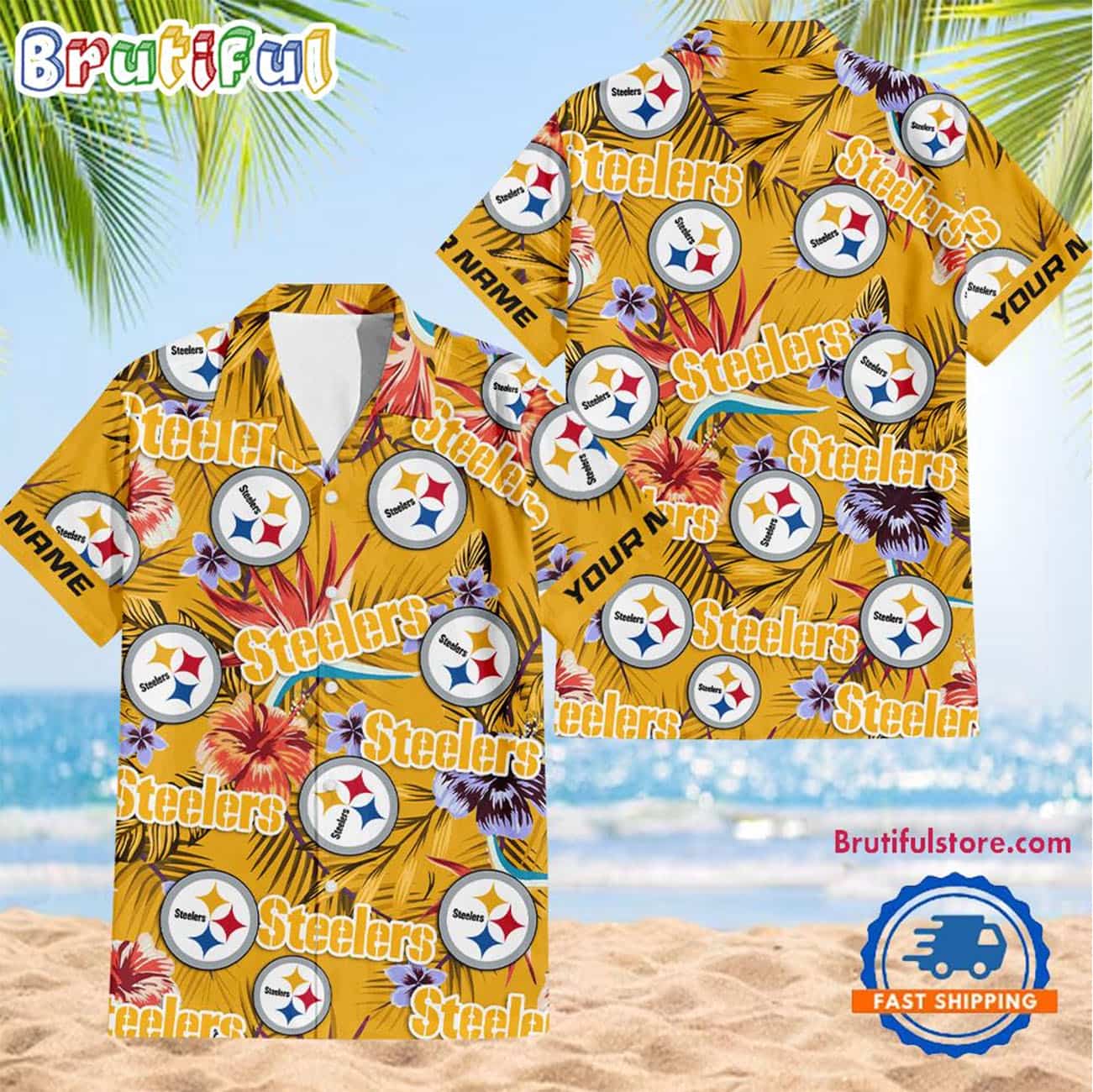 Pittsburgh Steelers Football Team Flower Summer Design Custom Name Hawaiian Shirt Pittsburgh Steelers Football Team Flower Summer Design Custom Name Hawaiian Shirt