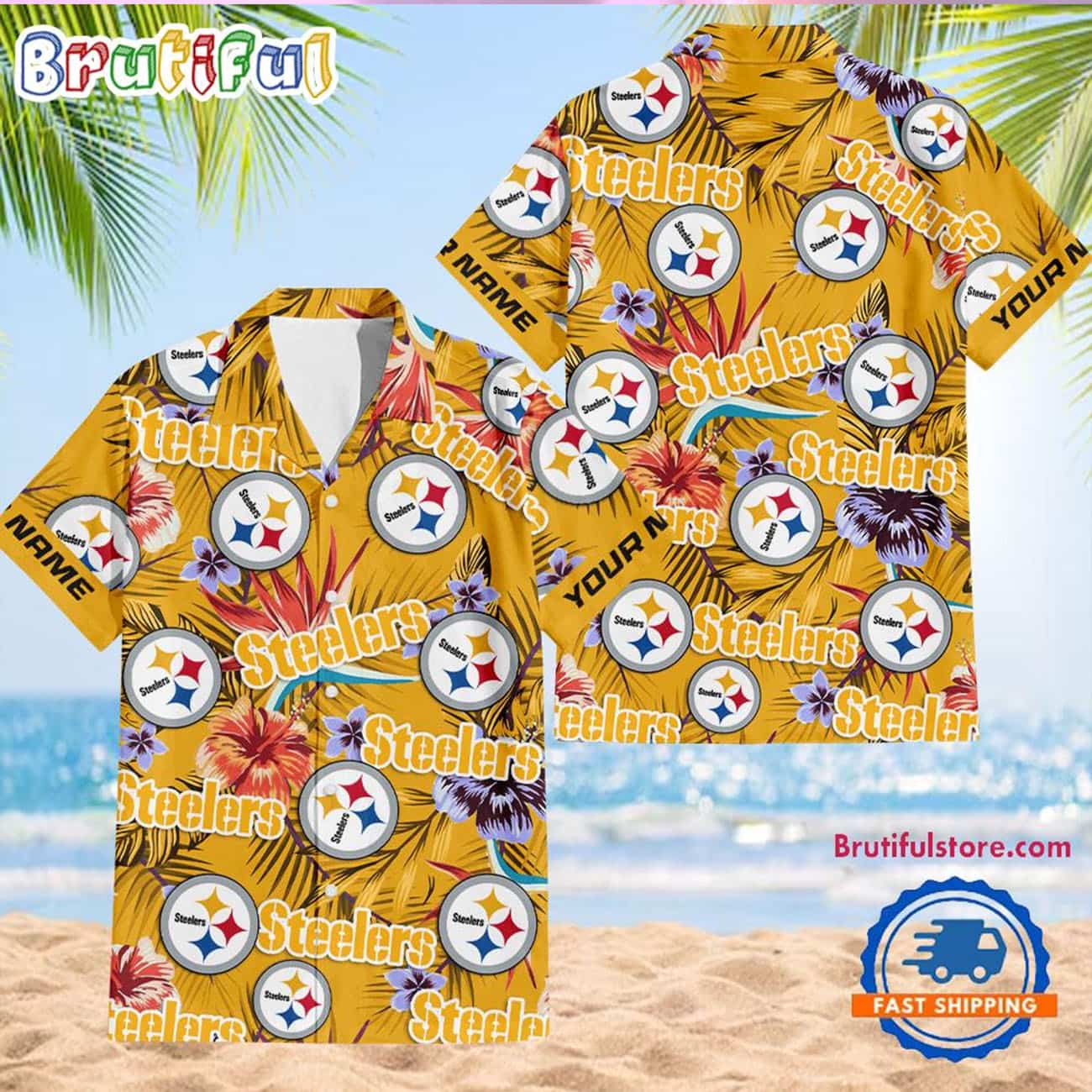 Pittsburgh Steelers Football Team Flower Summer Design Custom Name Hawaiian Shirt Pittsburgh Steelers Football Team Flower Summer Design Custom Name Hawaiian Shirt
