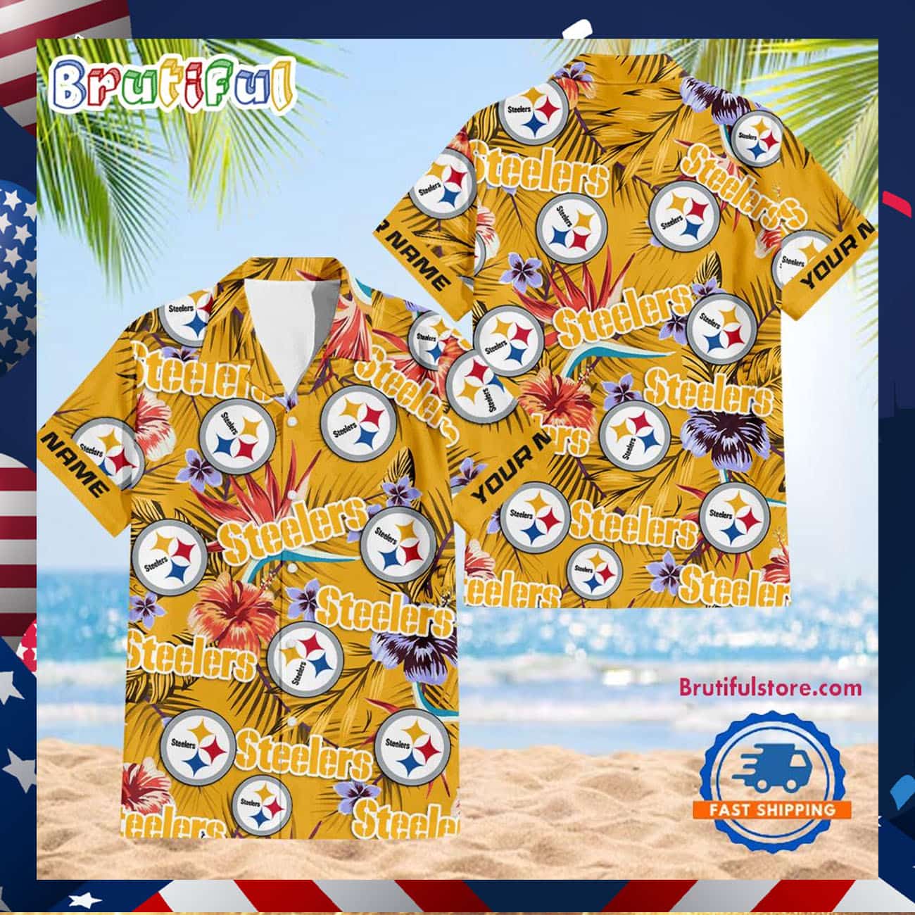 Pittsburgh Steelers Football Team Flower Summer Design Custom Name Hawaiian Shirt Pittsburgh Steelers Football Team Flower Summer Design Custom Name Hawaiian Shirt