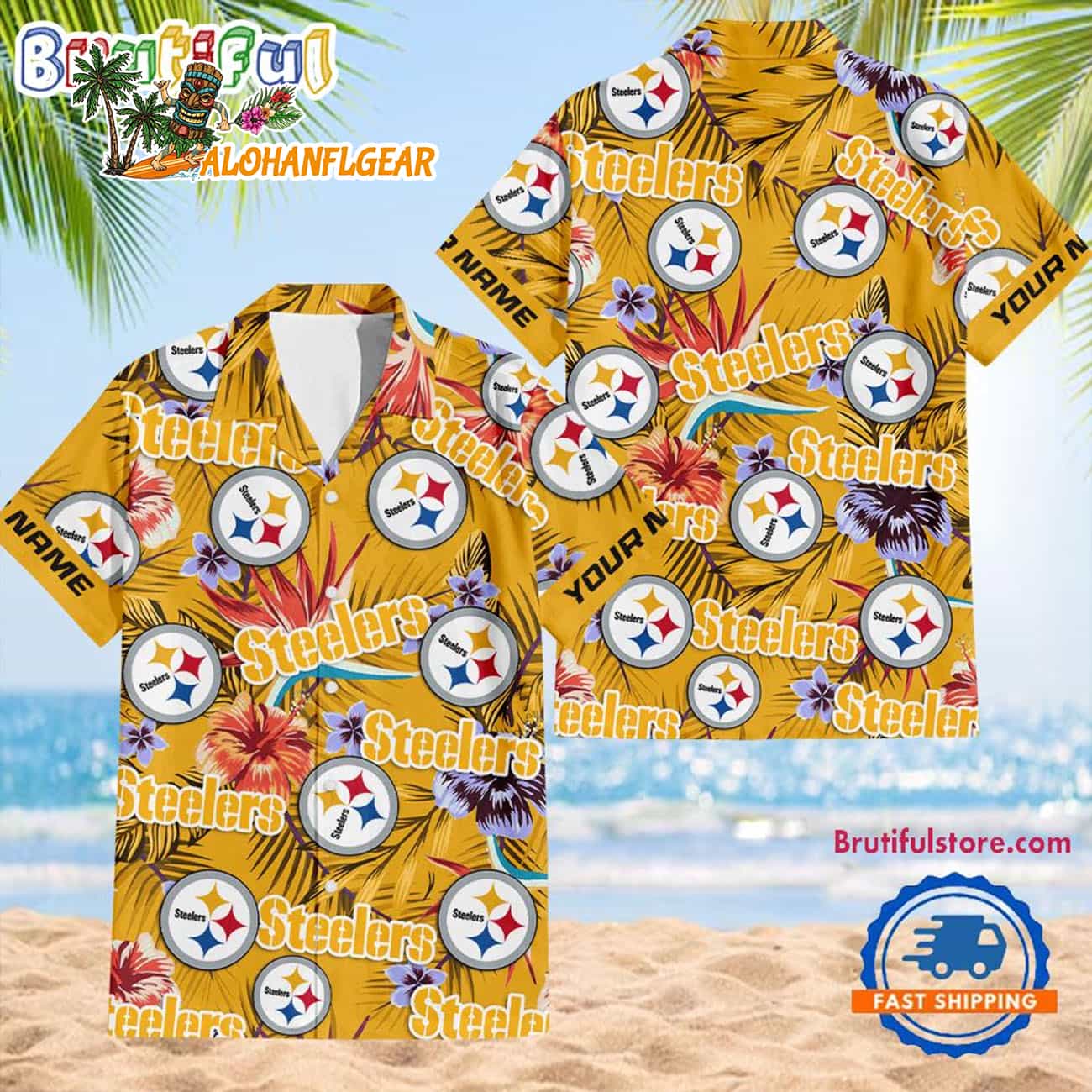 Pittsburgh Steelers Football Team Flower Summer Design Custom Name Hawaiian Shirt Pittsburgh Steelers Football Team Flower Summer Design Custom Name Hawaiian Shirt