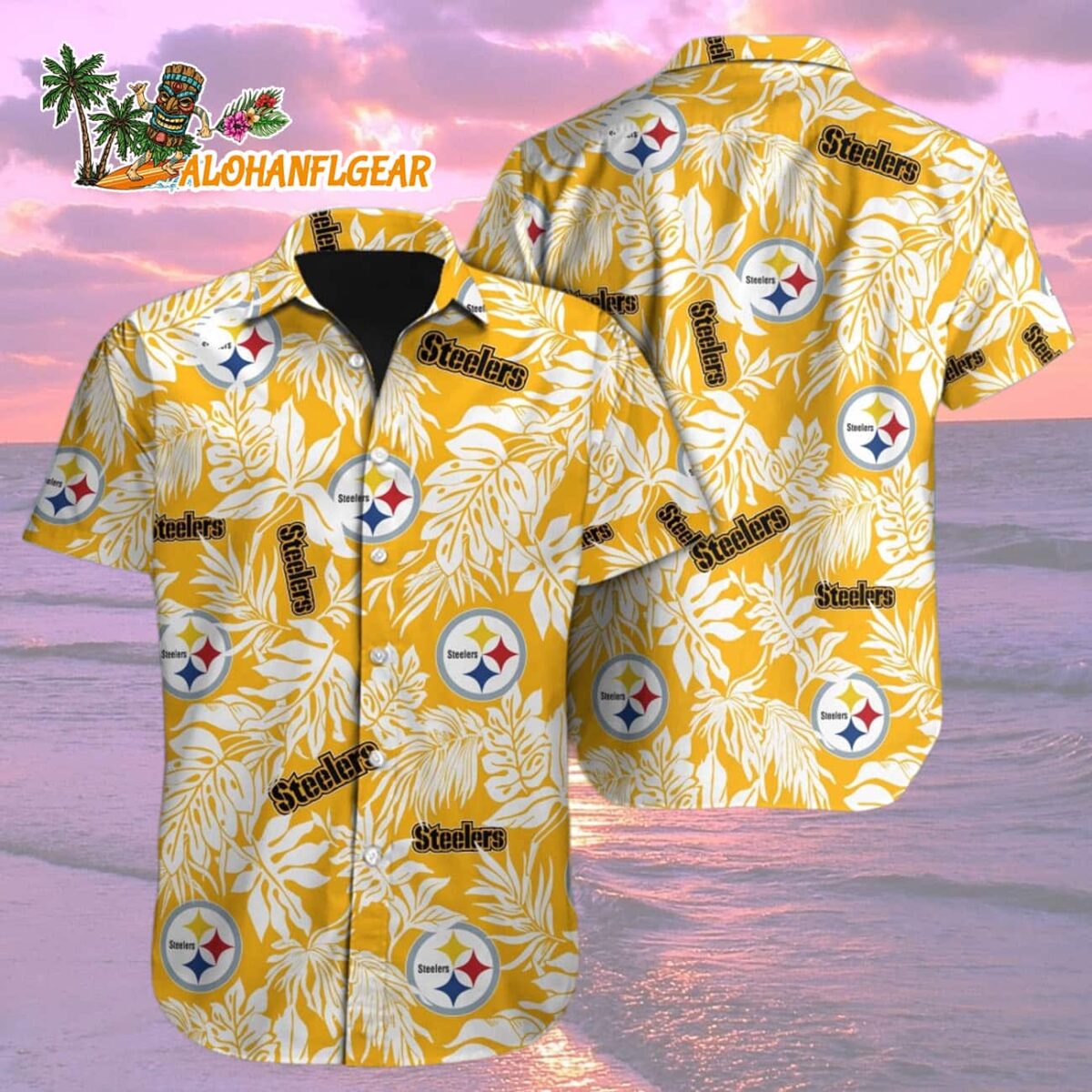 Pittsburgh Steelers Tropical Leafs Design Hawaiian Shirt 1 Pittsburgh Steelers Tropical Leafs Design Hawaiian Shirt 2