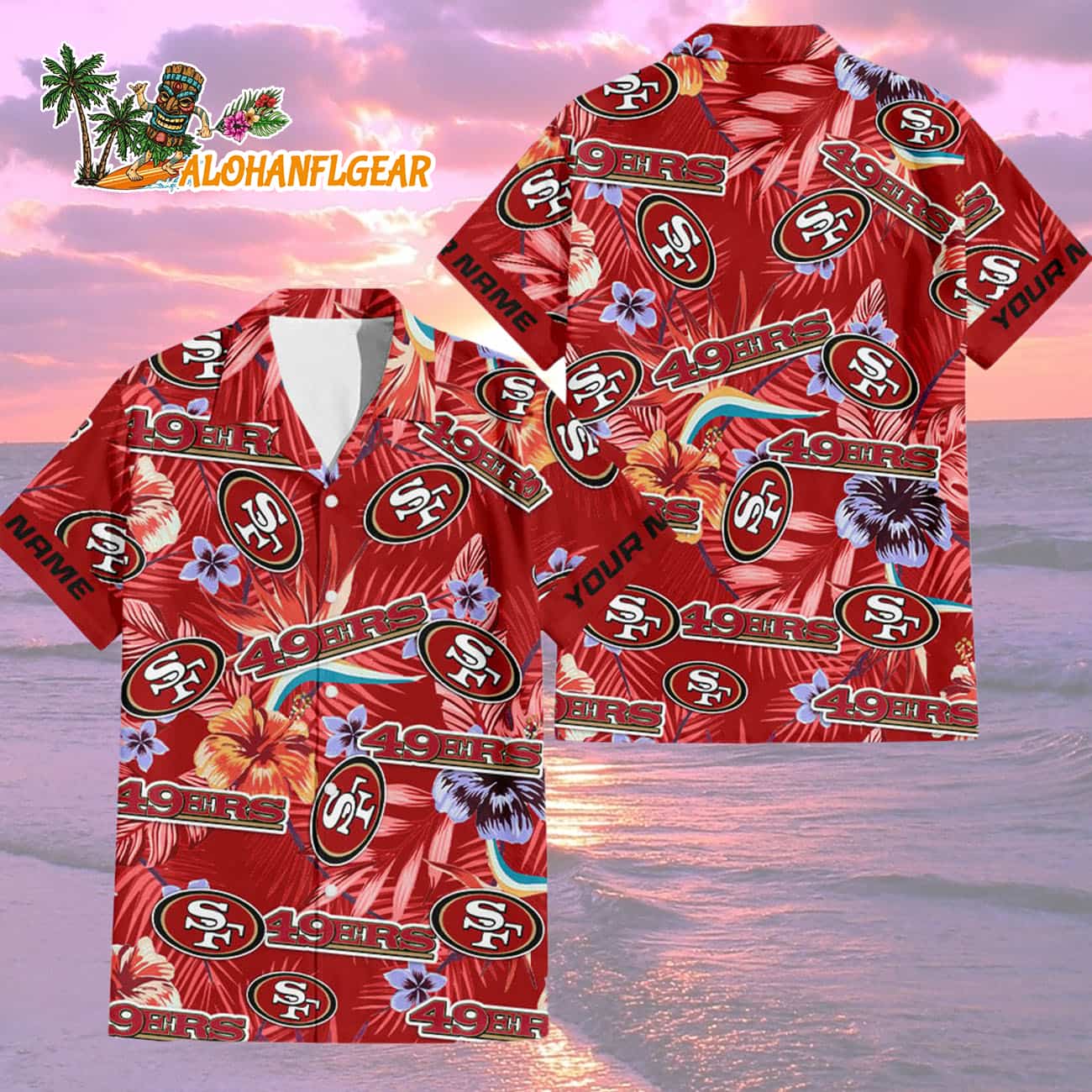 San Francisco 49ers Football Team Flower Summer Design Custom Name Hawaiian Shirt San Francisco 49ers Football Team Flower Summer Design Custom Name Hawaiian Shirt
