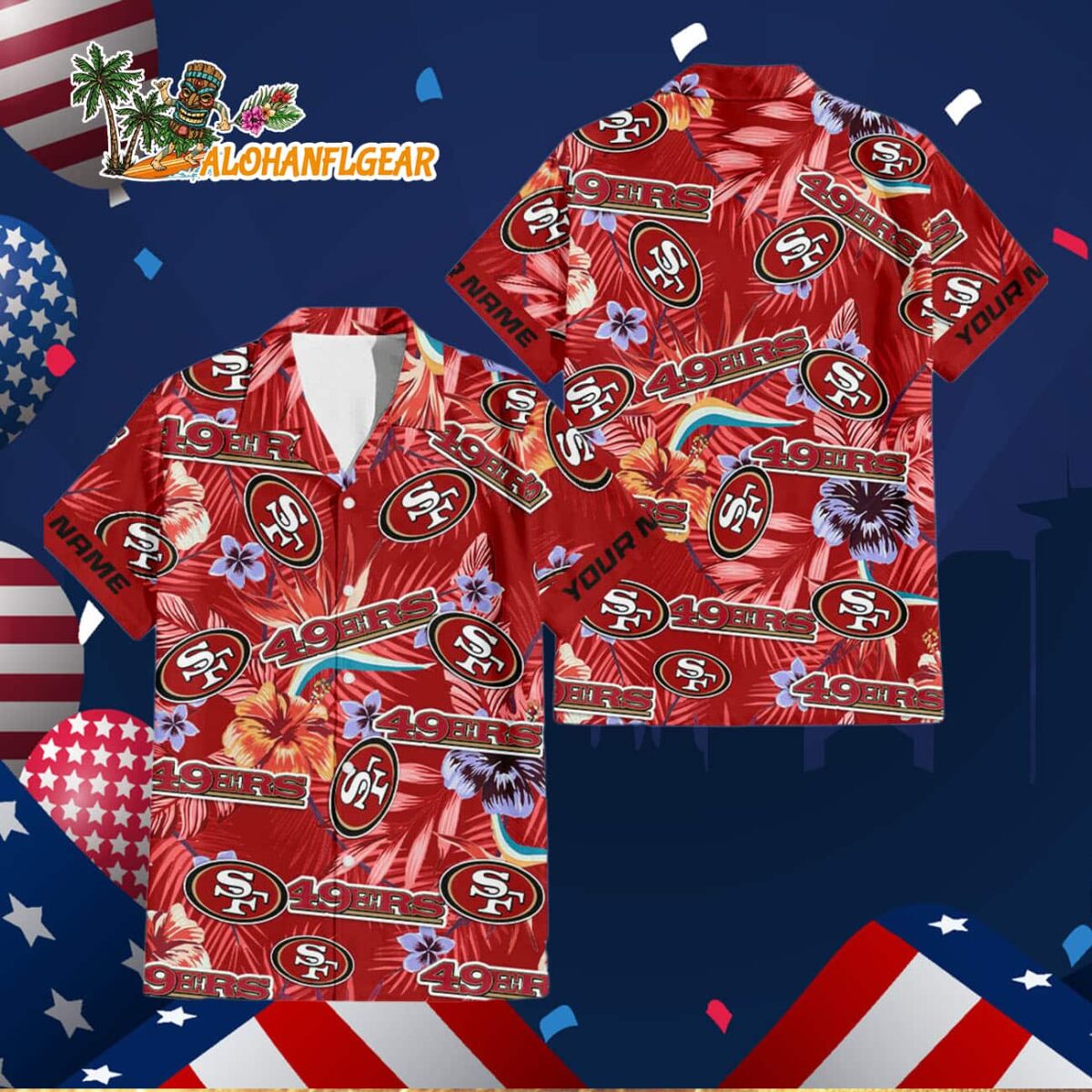 San Francisco 49ers Football Team Flower Summer Design Custom Name Hawaiian Shirt 2 San Francisco 49ers Football Team Flower Summer Design Custom Name Hawaiian Shirt 3