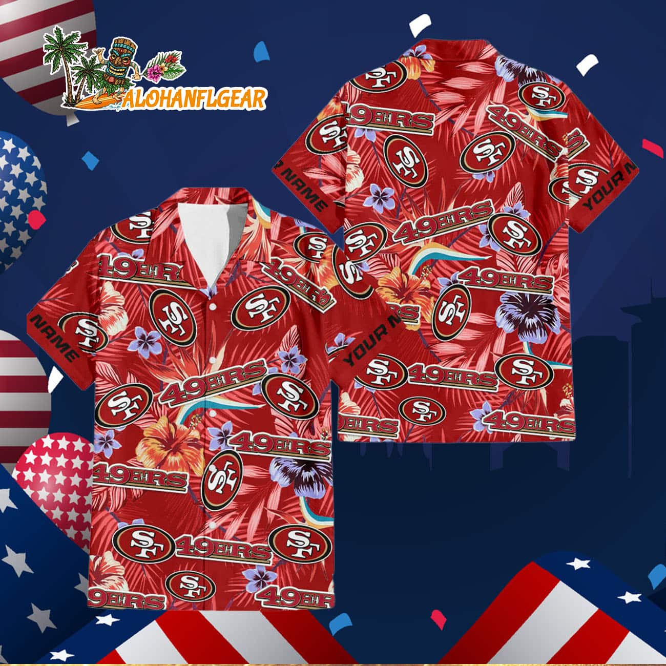 San Francisco 49ers Football Team Flower Summer Design Custom Name Hawaiian Shirt San Francisco 49ers Football Team Flower Summer Design Custom Name Hawaiian Shirt