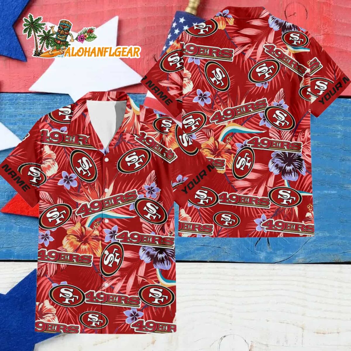 San Francisco 49ers Football Team Flower Summer Design Custom Name Hawaiian Shirt 4 San Francisco 49ers Football Team Flower Summer Design Custom Name Hawaiian Shirt 4