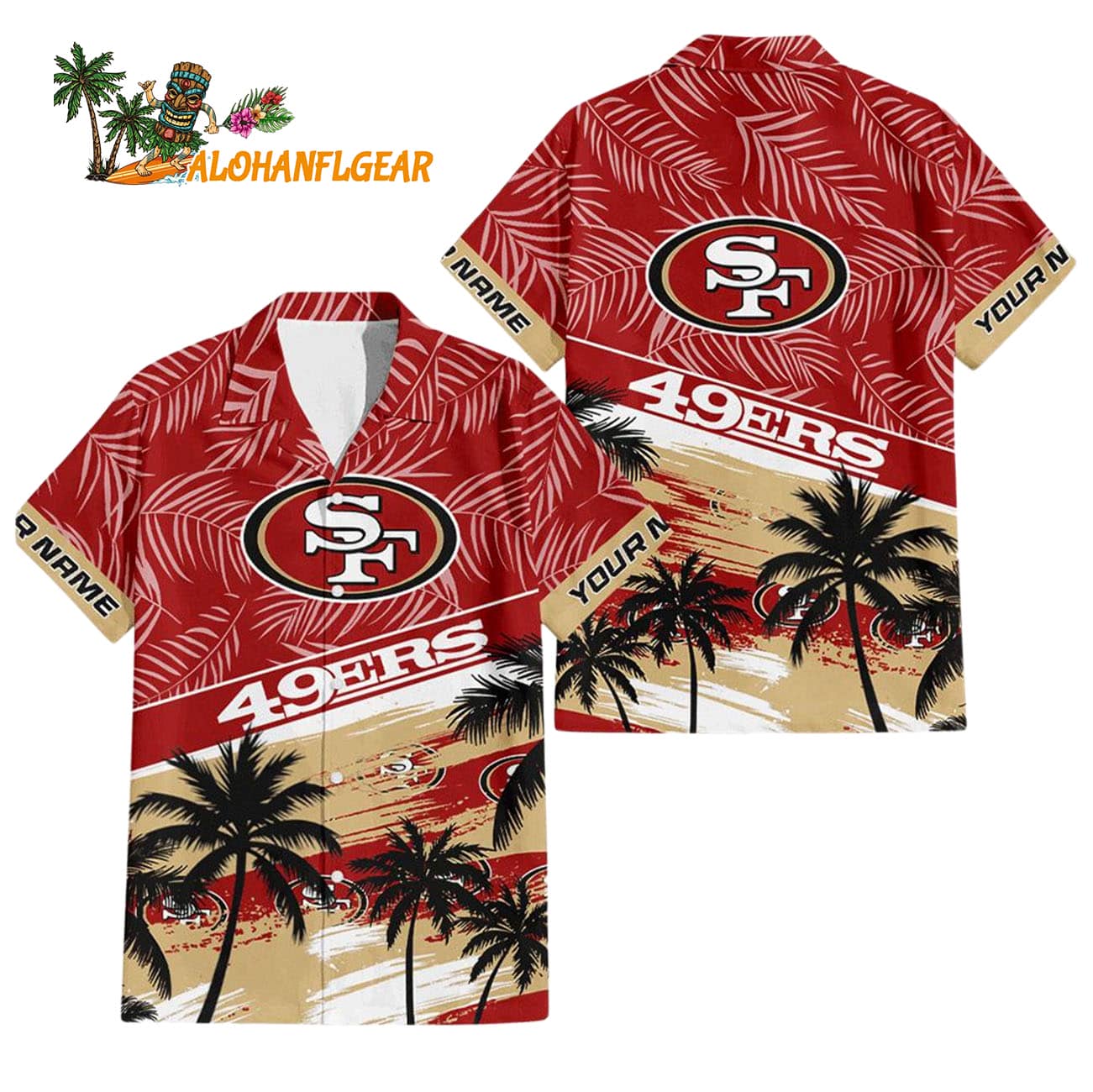 San Francisco 49ers Palm Tree Tropical Trendy Football Custom Name Hawaiian Shirt San Francisco 49ers Palm Tree Tropical Trendy Football Custom Name Hawaiian Shirt