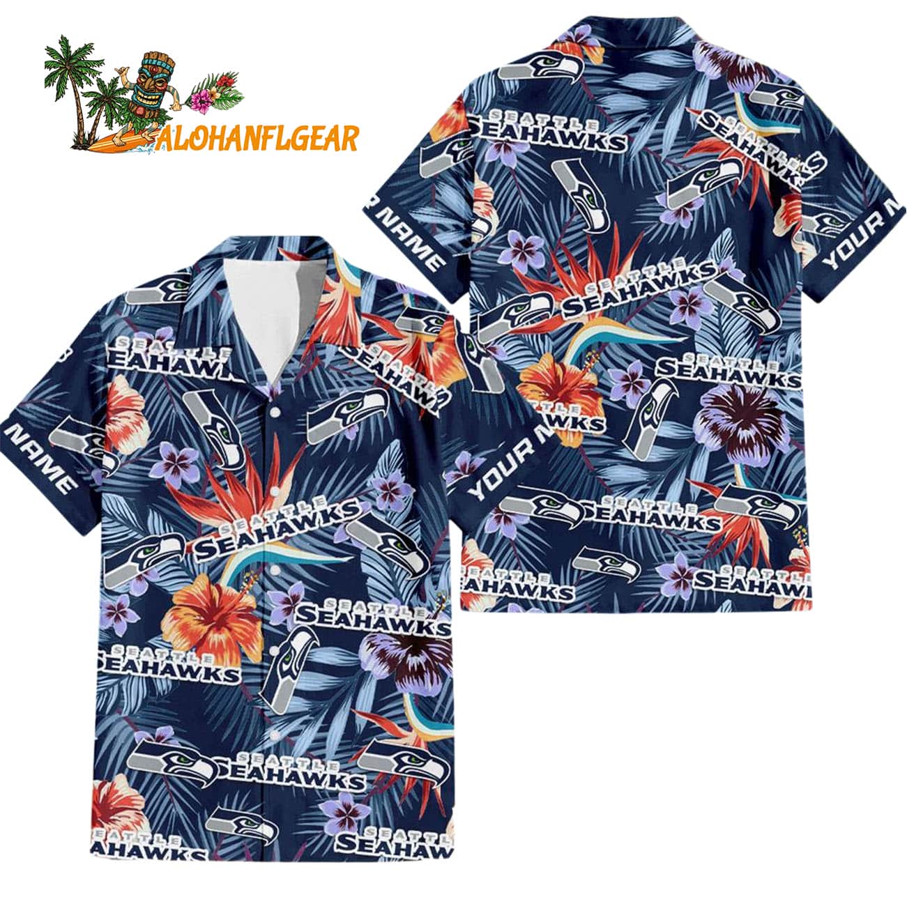 Seattle Seahawks Football Team Flower Summer Design Custom Name Hawaiian Shirt Seattle Seahawks Football Team Flower Summer Design Custom Name Hawaiian Shirt