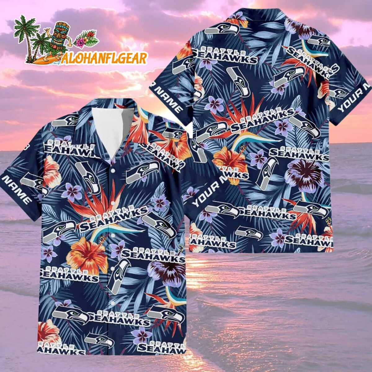 Seattle Seahawks Football Team Flower Summer Design Custom Name Hawaiian Shirt 2