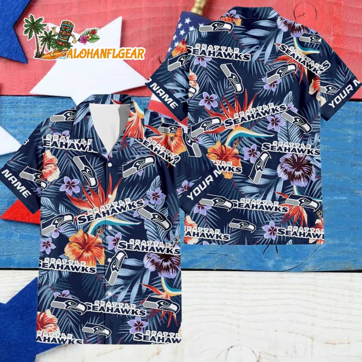 Seattle Seahawks Football Team Flower Summer Design Custom Name Hawaiian Shirt 4