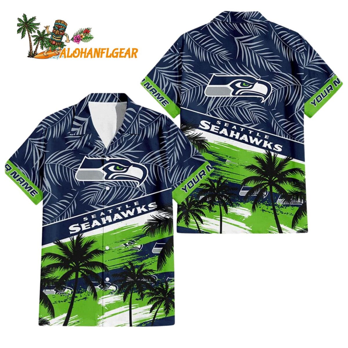 Seattle Seahawks Palm Tree Tropical Trendy Football Custom Name Hawaiian Shirt 1
