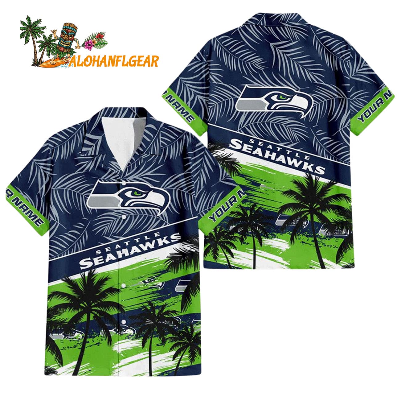 Seattle Seahawks Palm Tree Tropical Trendy Football Custom Name Hawaiian Shirt Seattle Seahawks Palm Tree Tropical Trendy Football Custom Name Hawaiian Shirt