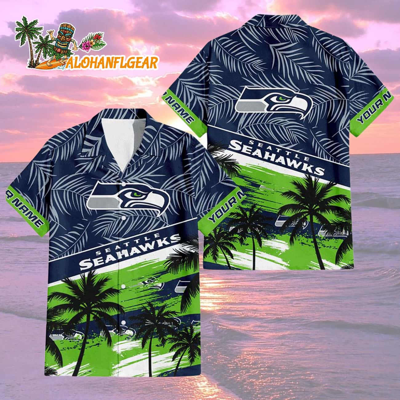 Seattle Seahawks Palm Tree Tropical Trendy Football Custom Name Hawaiian Shirt Seattle Seahawks Palm Tree Tropical Trendy Football Custom Name Hawaiian Shirt