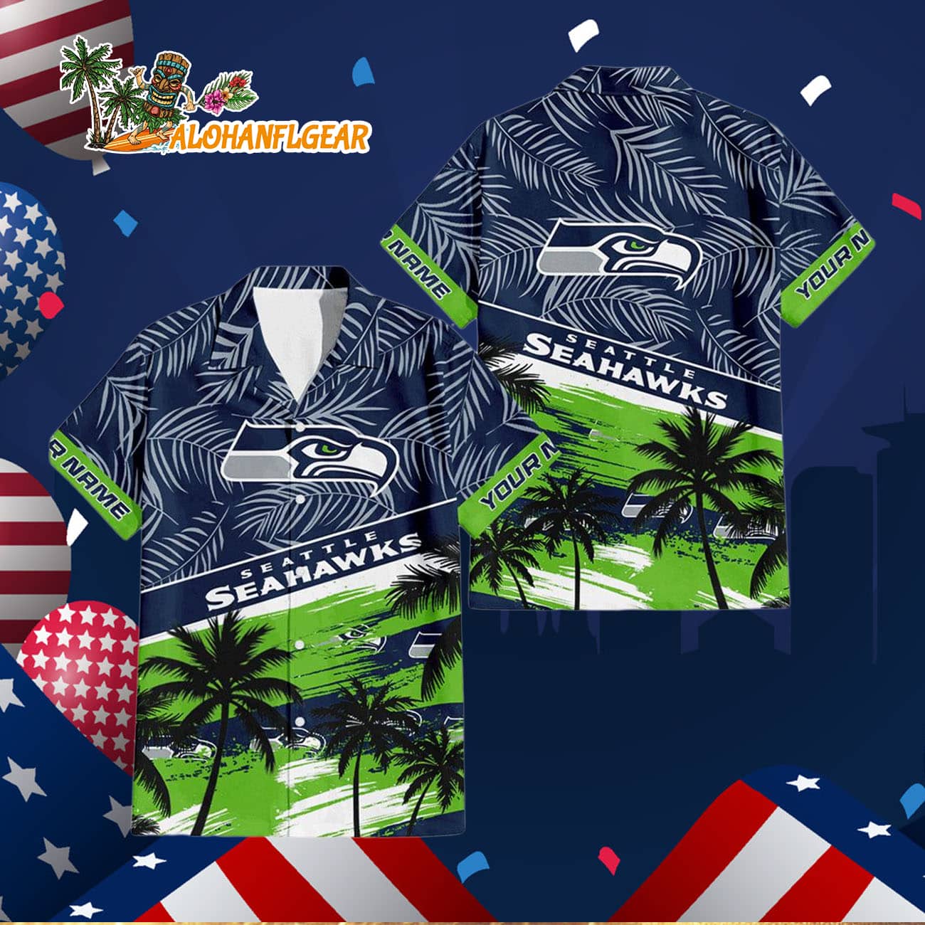 Seattle Seahawks Palm Tree Tropical Trendy Football Custom Name Hawaiian Shirt Seattle Seahawks Palm Tree Tropical Trendy Football Custom Name Hawaiian Shirt