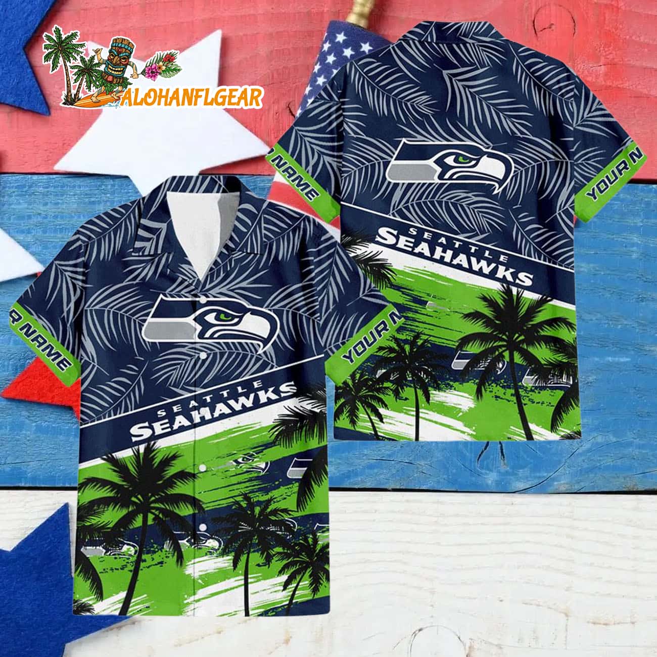 Seattle Seahawks Palm Tree Tropical Trendy Football Custom Name Hawaiian Shirt Seattle Seahawks Palm Tree Tropical Trendy Football Custom Name Hawaiian Shirt