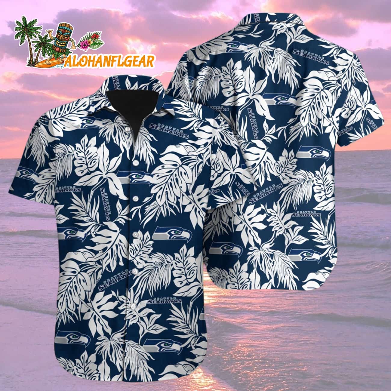 Seattle Seahawks Tropical Leafs Design Hawaiian Shirt Seattle Seahawks Tropical Leafs Design Hawaiian Shirt