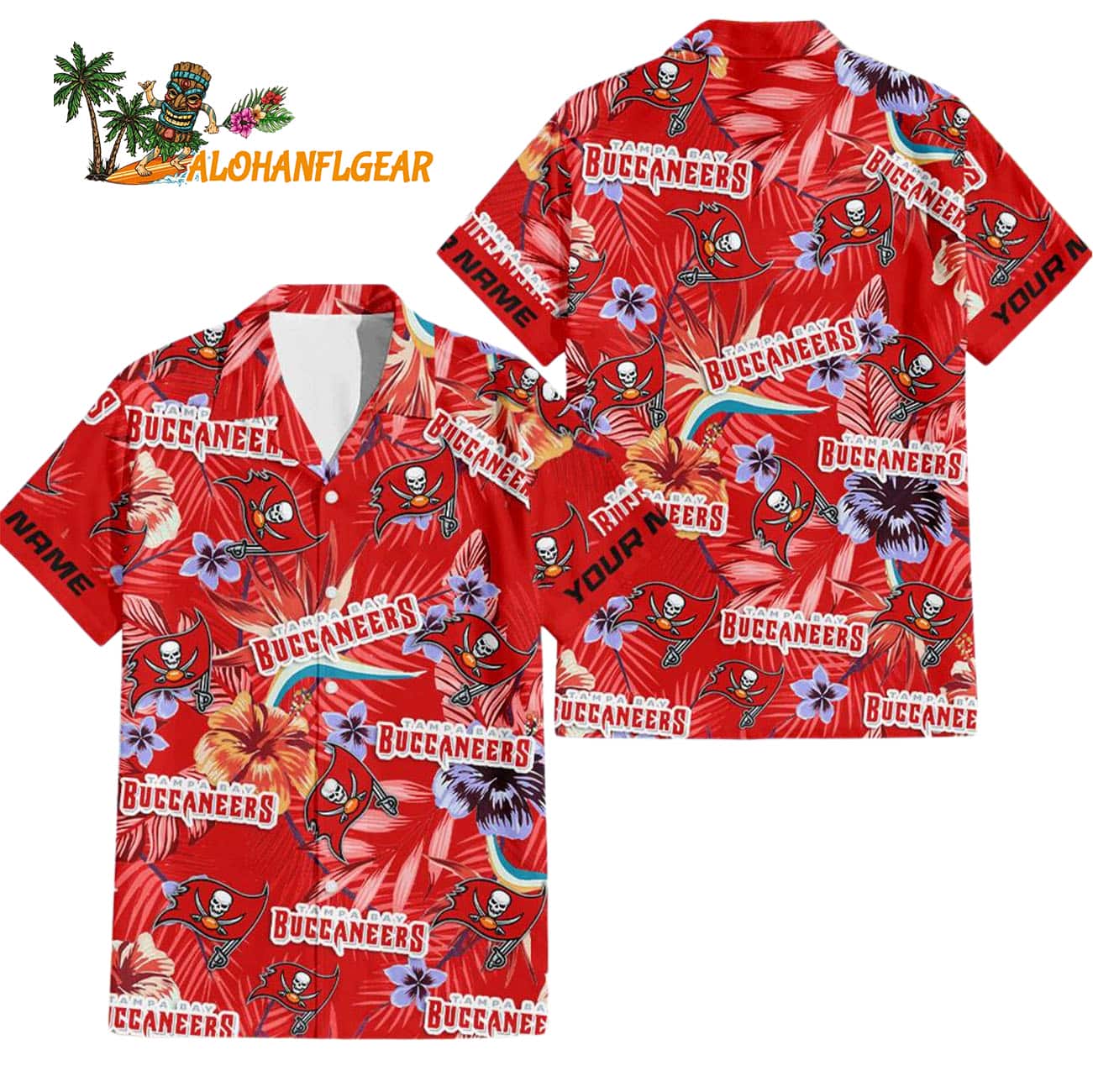 Tampa Bay Buccaneers Football Team Flower Summer Design Custom Name Hawaiian Shirt Tampa Bay Buccaneers Football Team Flower Summer Design Custom Name Hawaiian Shirt