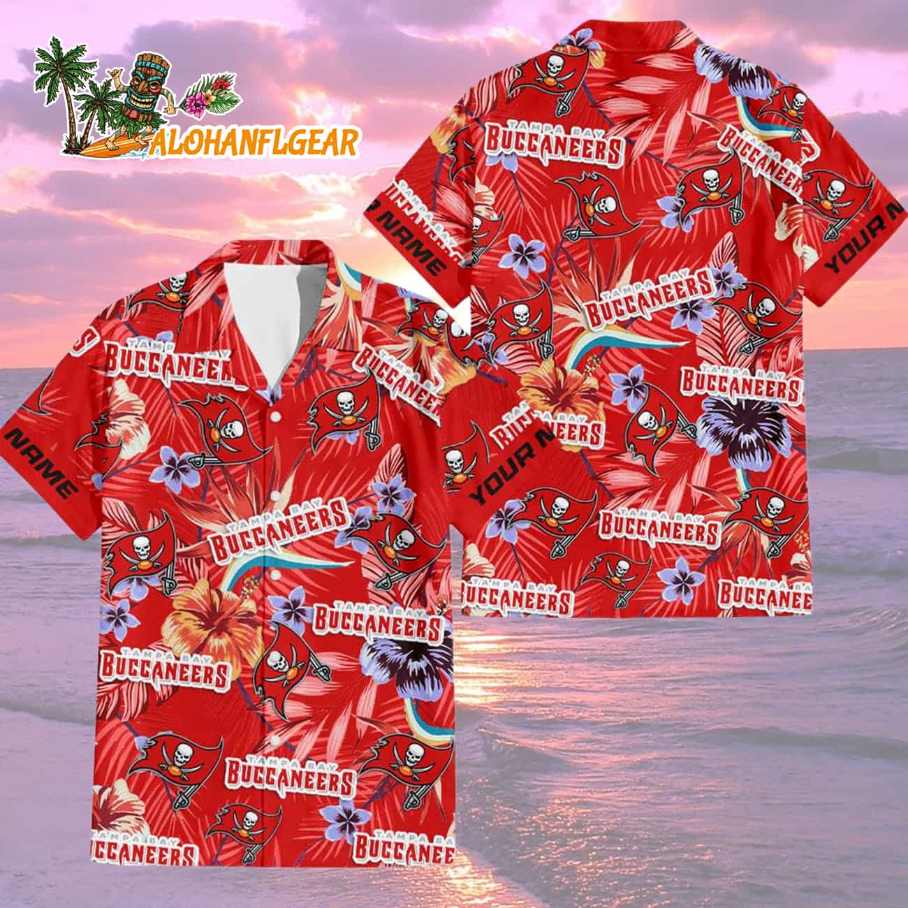 Tampa Bay Buccaneers Football Team Flower Summer Design Custom Name Hawaiian Shirt Tampa Bay Buccaneers Football Team Flower Summer Design Custom Name Hawaiian Shirt