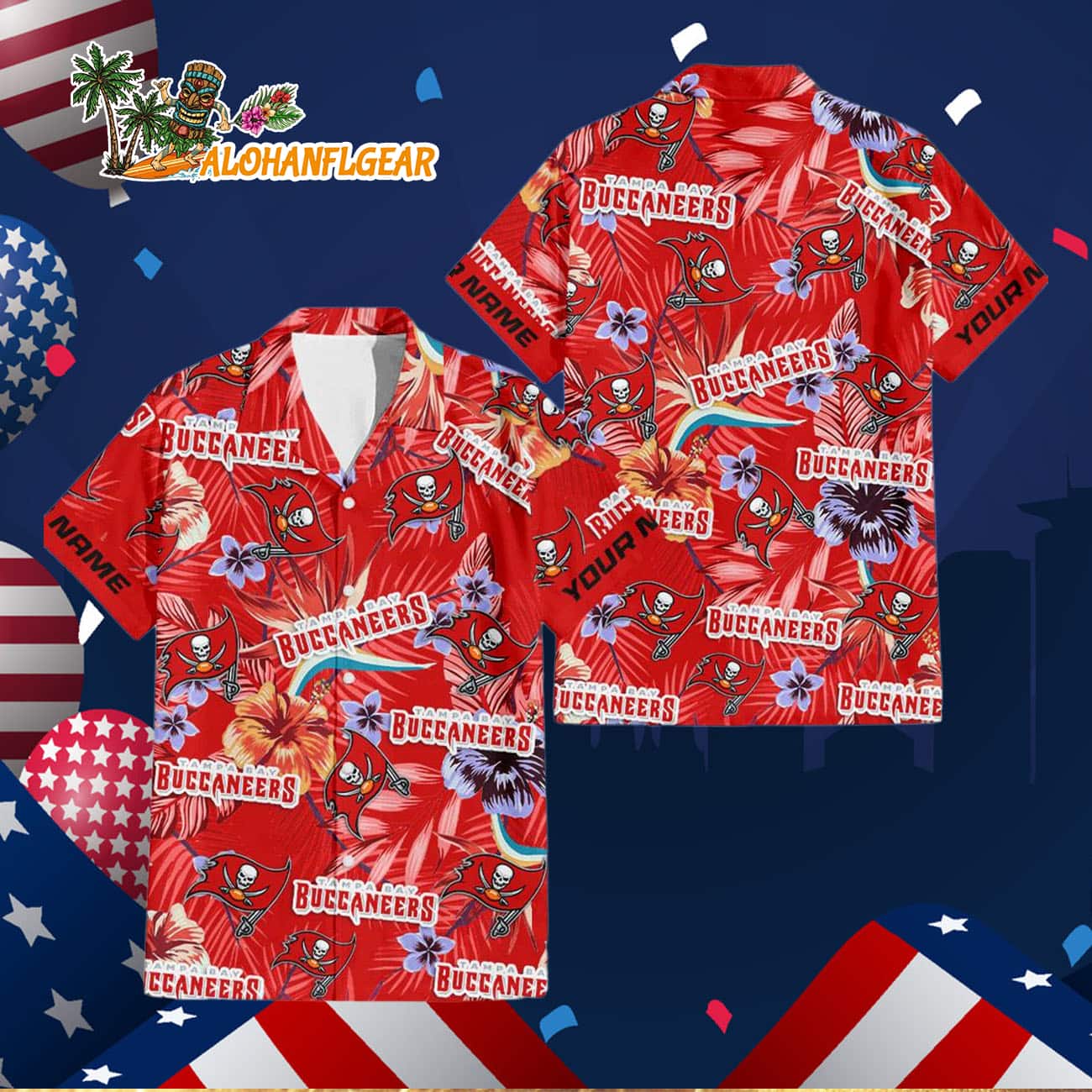 Tampa Bay Buccaneers Football Team Flower Summer Design Custom Name Hawaiian Shirt Tampa Bay Buccaneers Football Team Flower Summer Design Custom Name Hawaiian Shirt