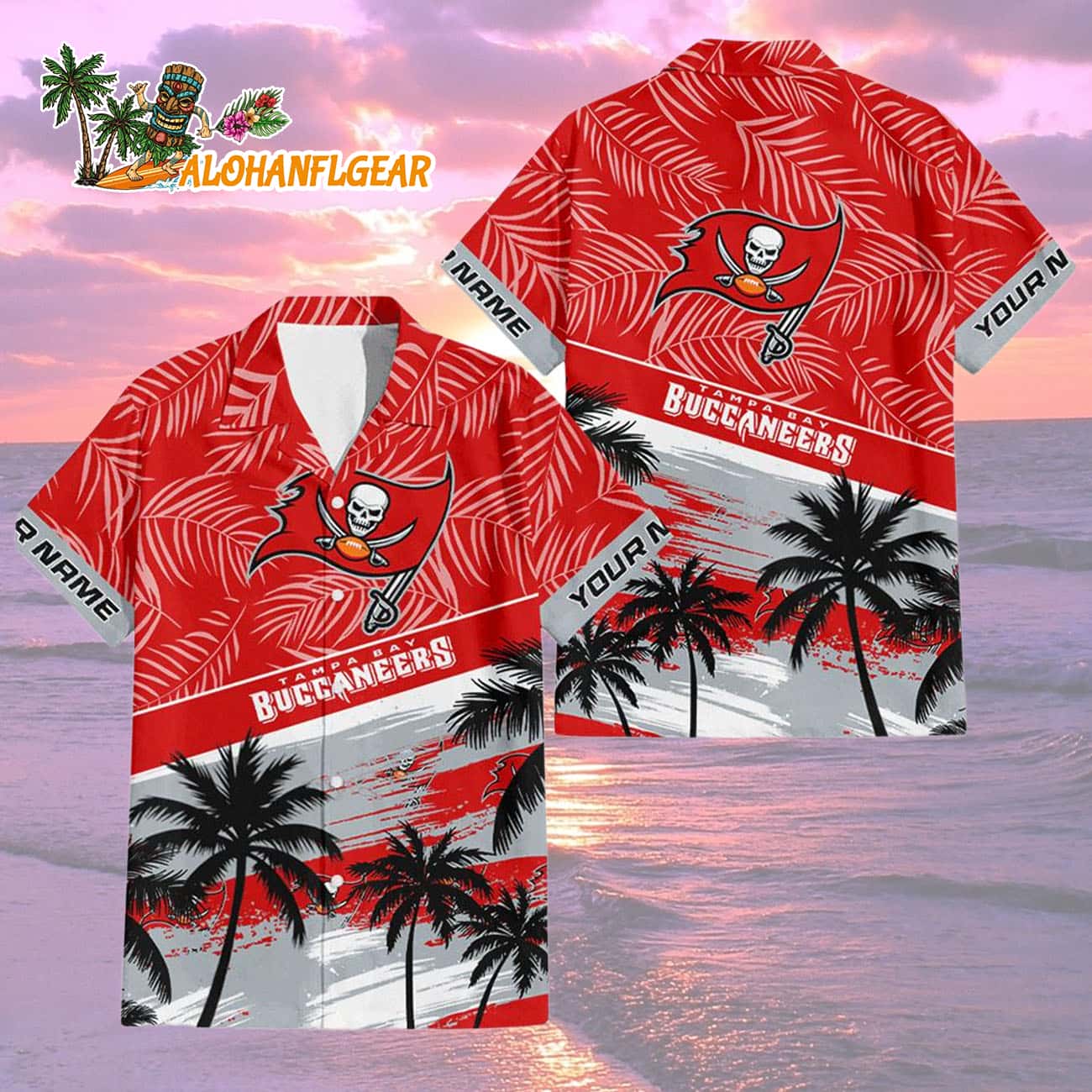 Tampa Bay Buccaneers Palm Tree Tropical Trendy Football Custom Name Hawaiian Shirt Tampa Bay Buccaneers Palm Tree Tropical Trendy Football Custom Name Hawaiian Shirt