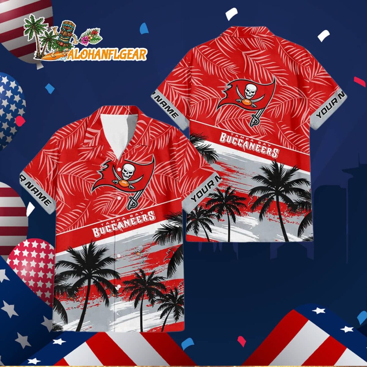 Tampa Bay Buccaneers Palm Tree Tropical Trendy Football Custom Name Hawaiian Shirt 3