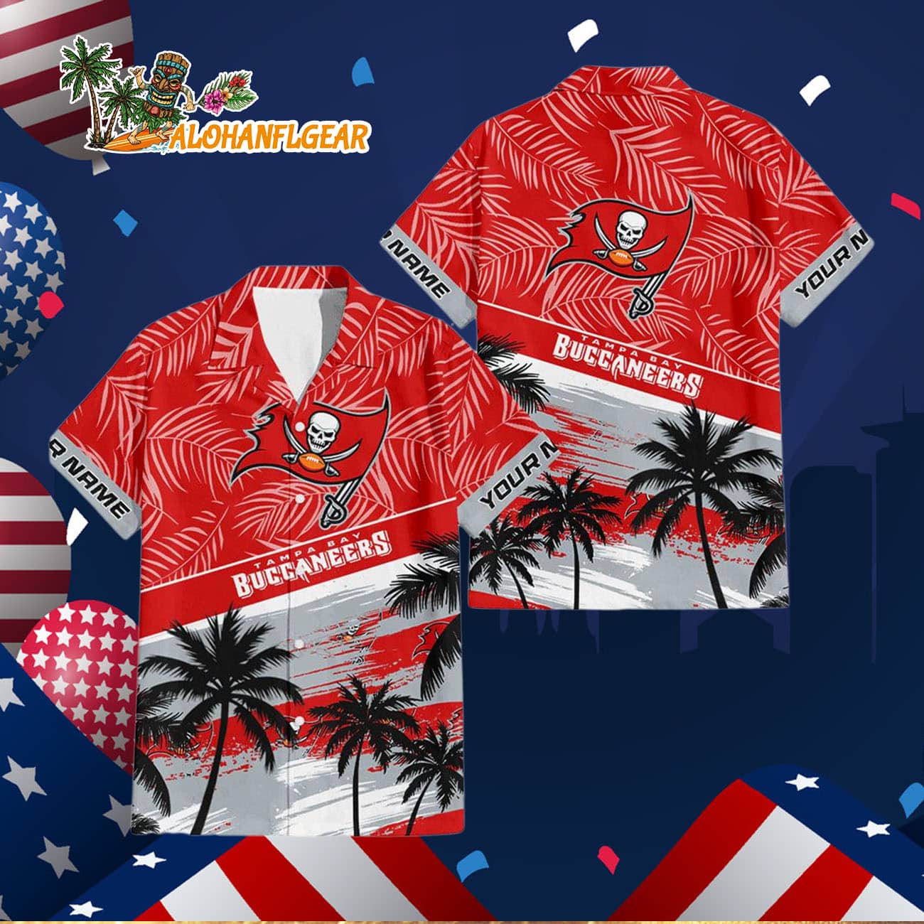 Tampa Bay Buccaneers Palm Tree Tropical Trendy Football Custom Name Hawaiian Shirt Tampa Bay Buccaneers Palm Tree Tropical Trendy Football Custom Name Hawaiian Shirt