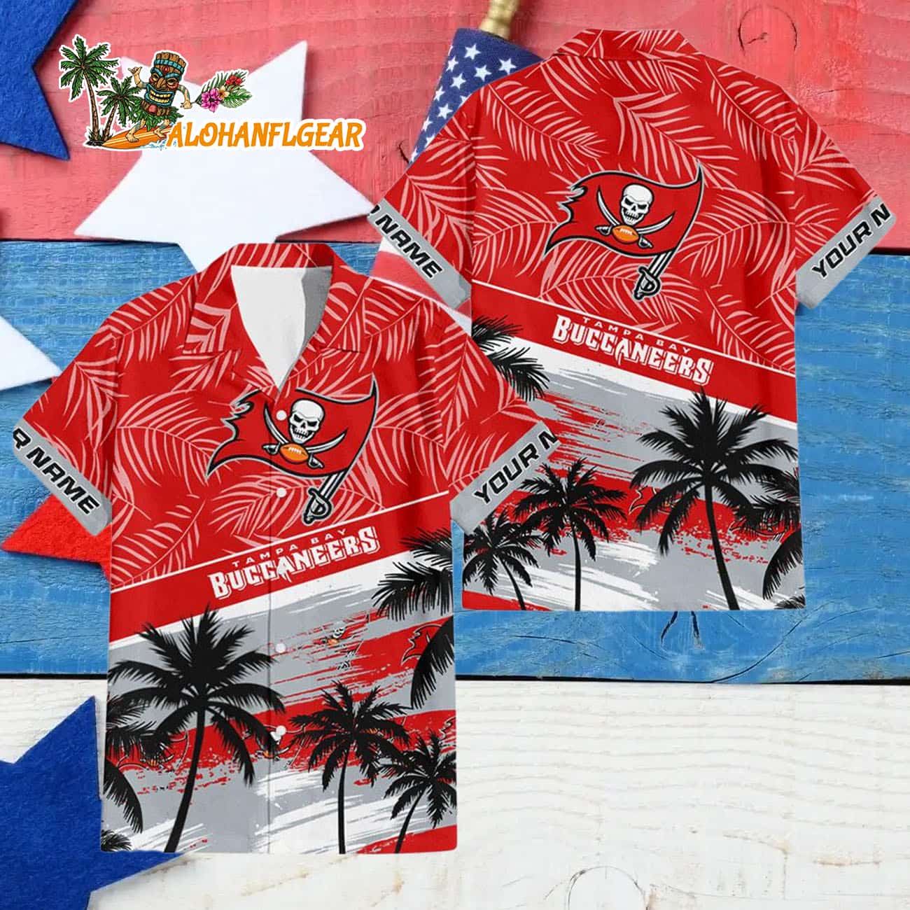 Tampa Bay Buccaneers Palm Tree Tropical Trendy Football Custom Name Hawaiian Shirt Tampa Bay Buccaneers Palm Tree Tropical Trendy Football Custom Name Hawaiian Shirt